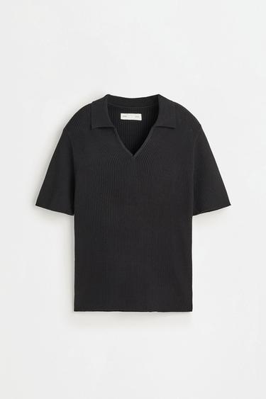 Ribbed knit polo shirt — BLACK 6