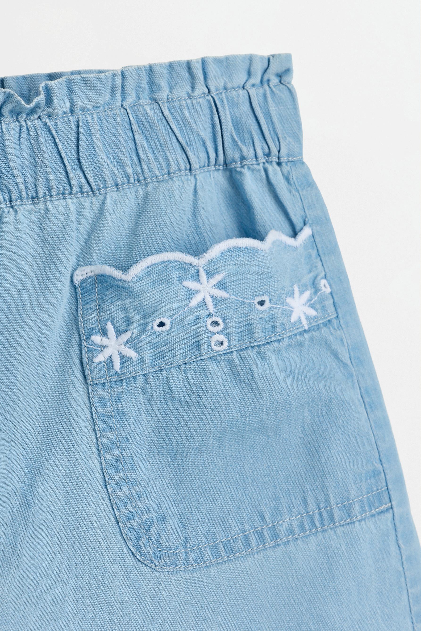 Lightweight swiss embroidery denim shorts — PALE BLUE