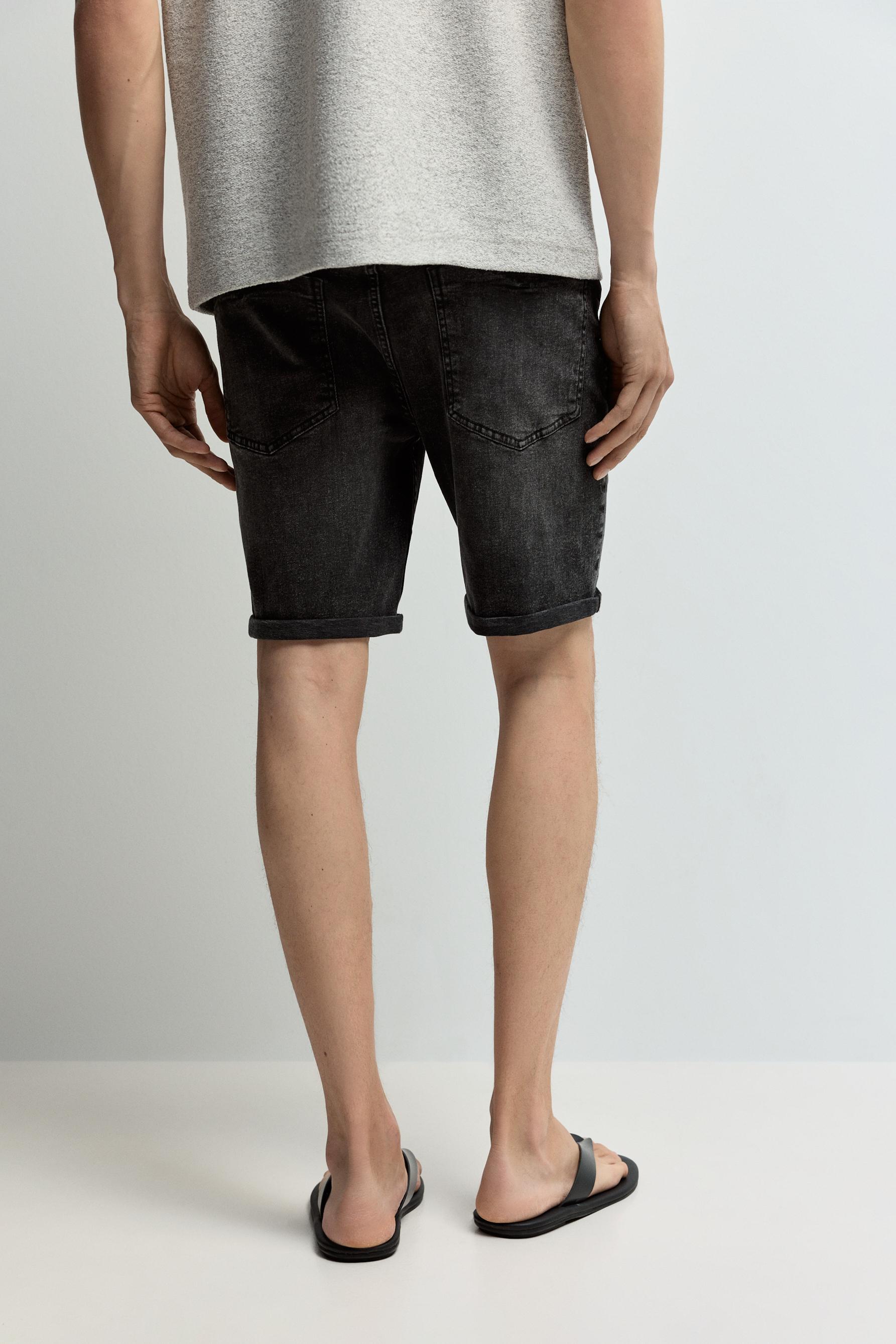 Distressed skinny denim Bermuda shorts — CHARCOAL