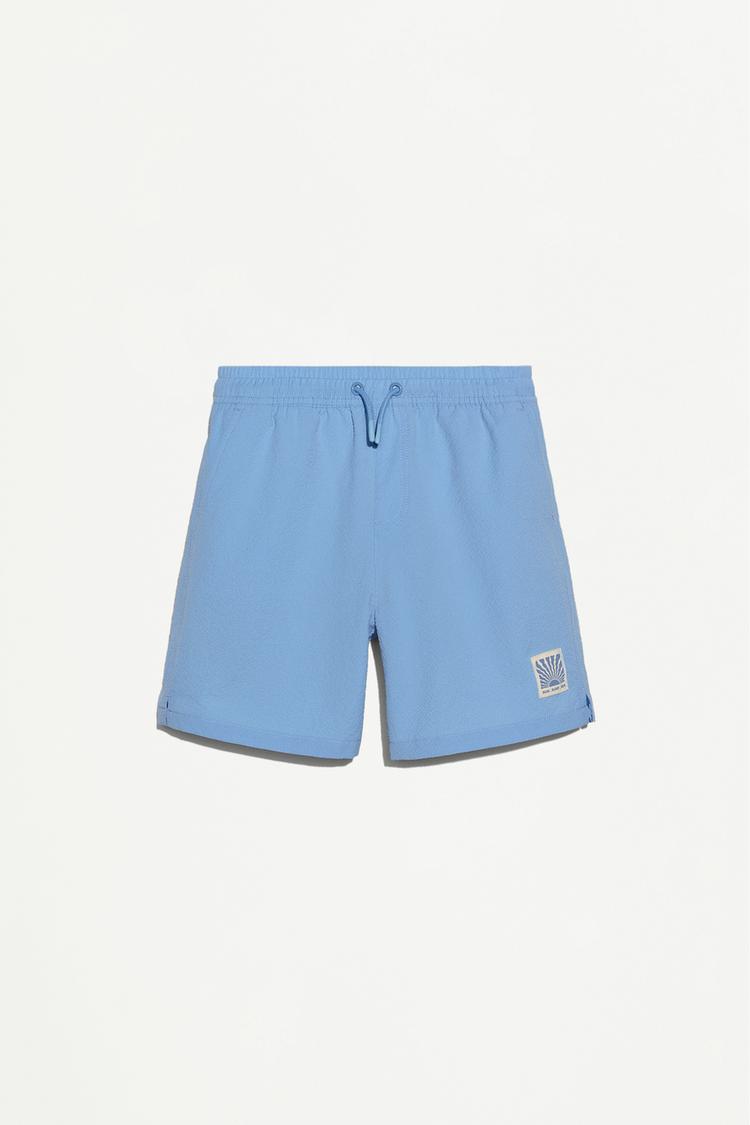 Seersucker Swim Trunks — PALE BLUE