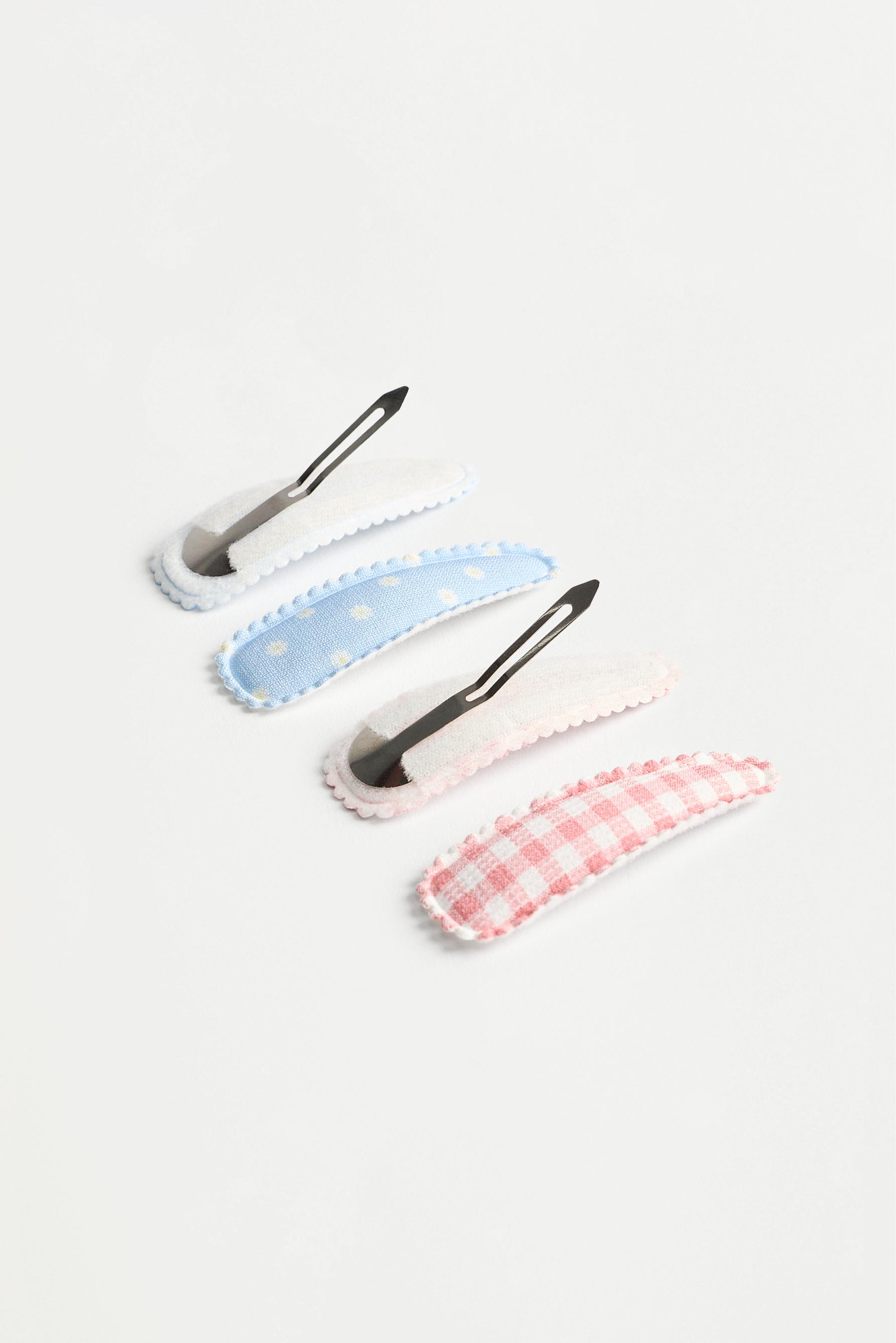 Gingham and floral print hair clips (4-pack) — VARIOUS