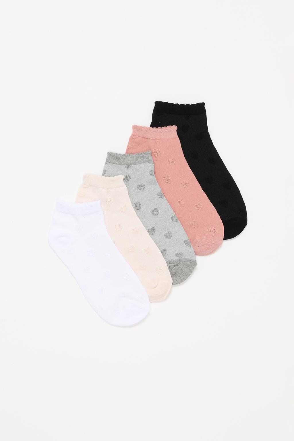 5-pack of heart print ankle socks