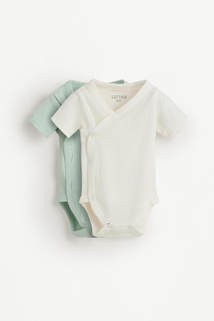 Pack of 2 ribbed crossover bodysuits — WATER GREEN
