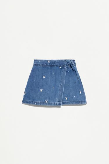 Embroidered denim skort — INDIGO 1
