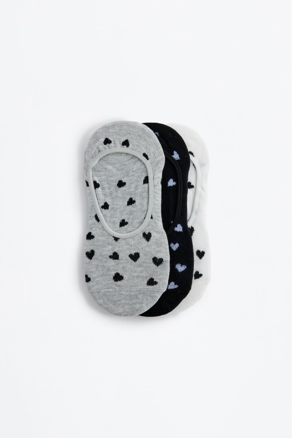 3-pack of heart print no-show socks