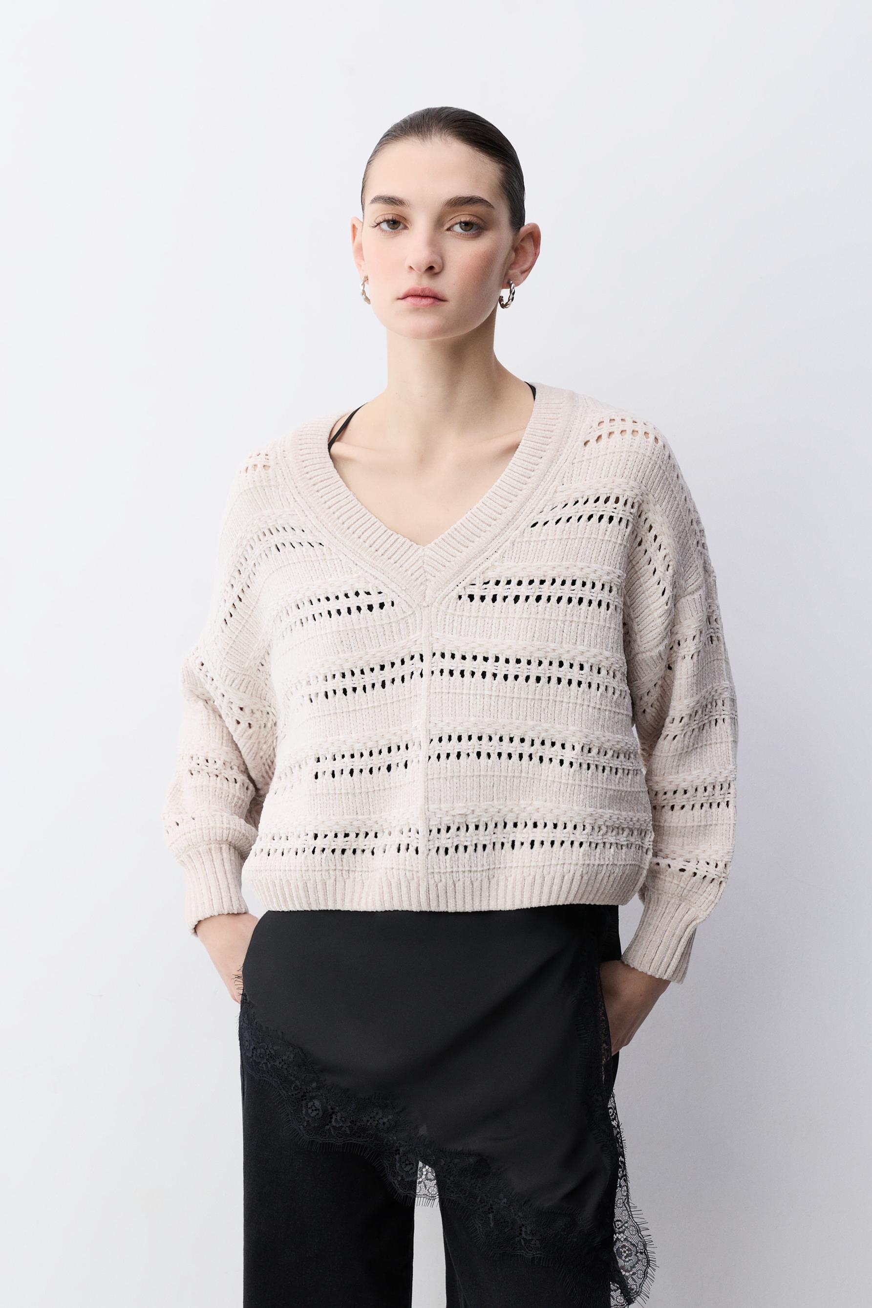 Jersey chenilla cuello pico