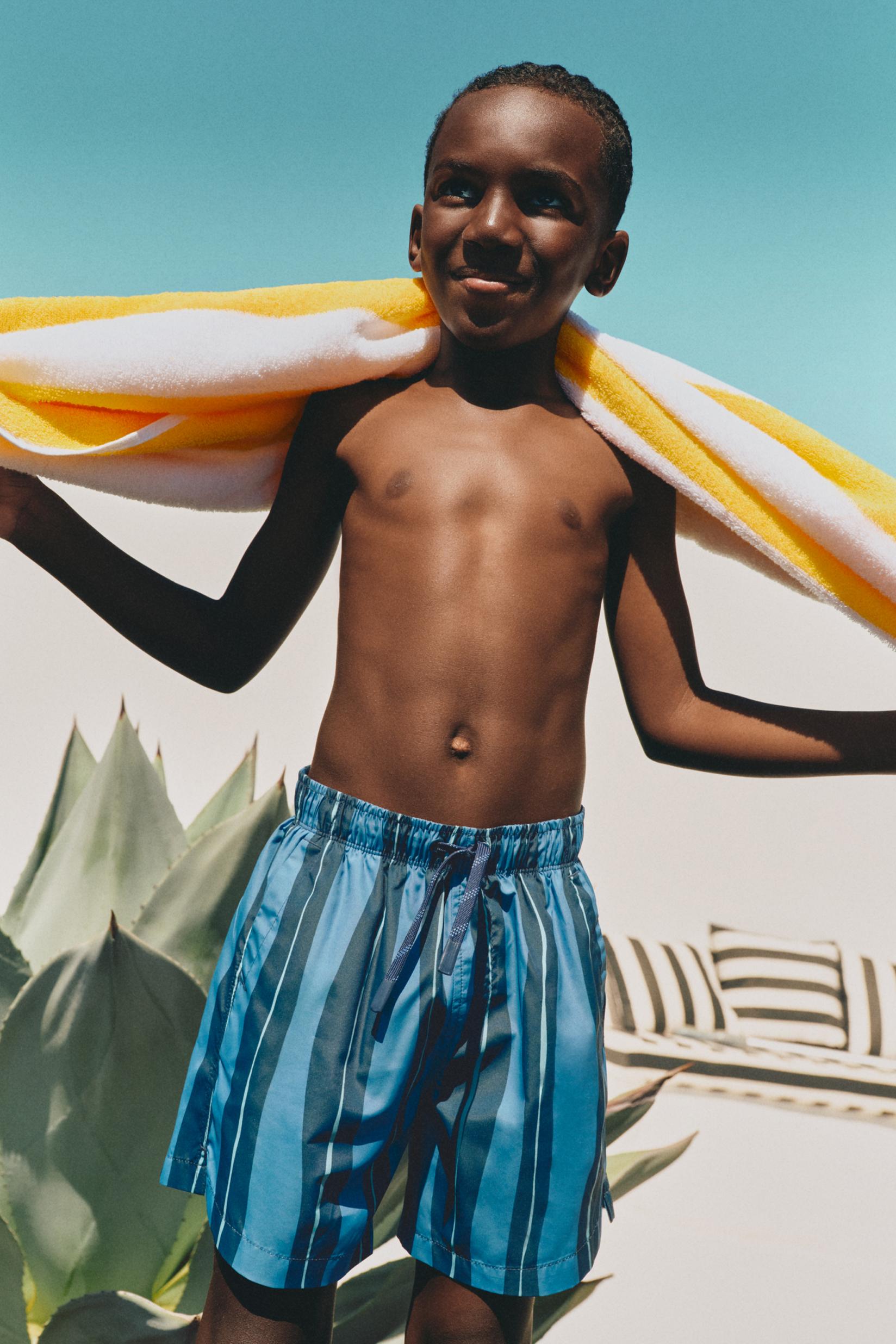 Printed Swim Trunks — FADED BLUE