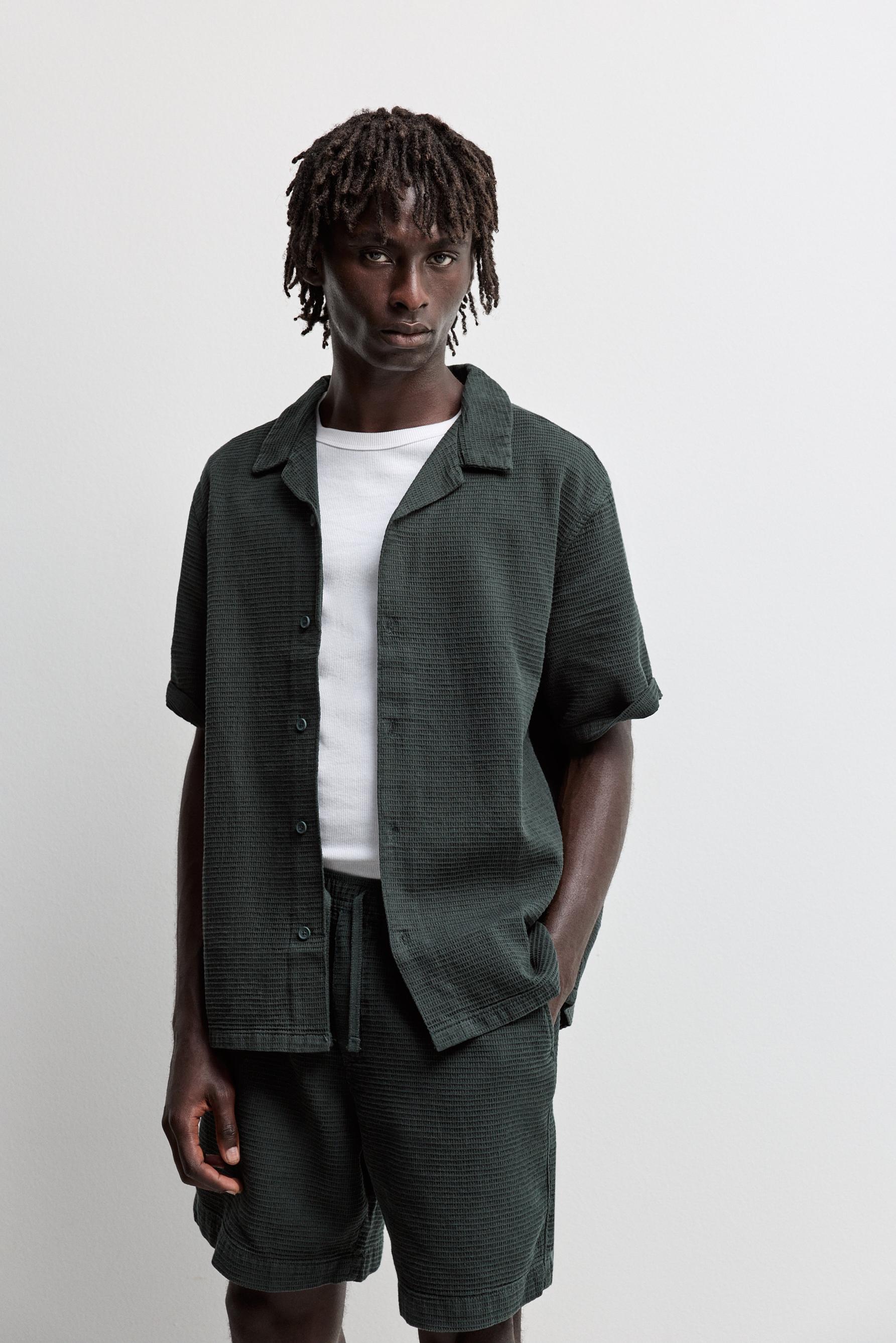 Waffle-knit relaxed fit shirt — GREEN