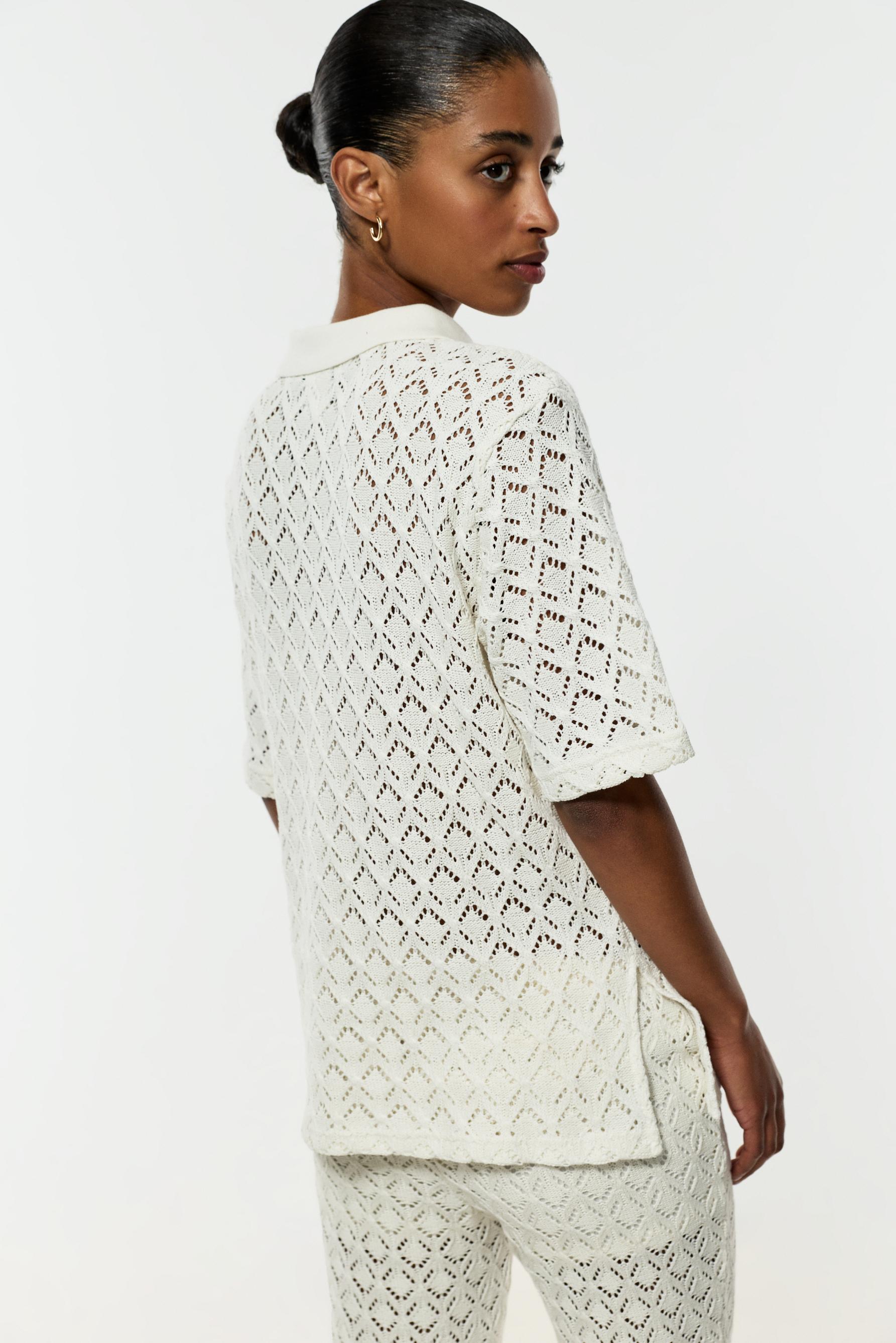 Crochet-effect polo shirt — OFF WHITE