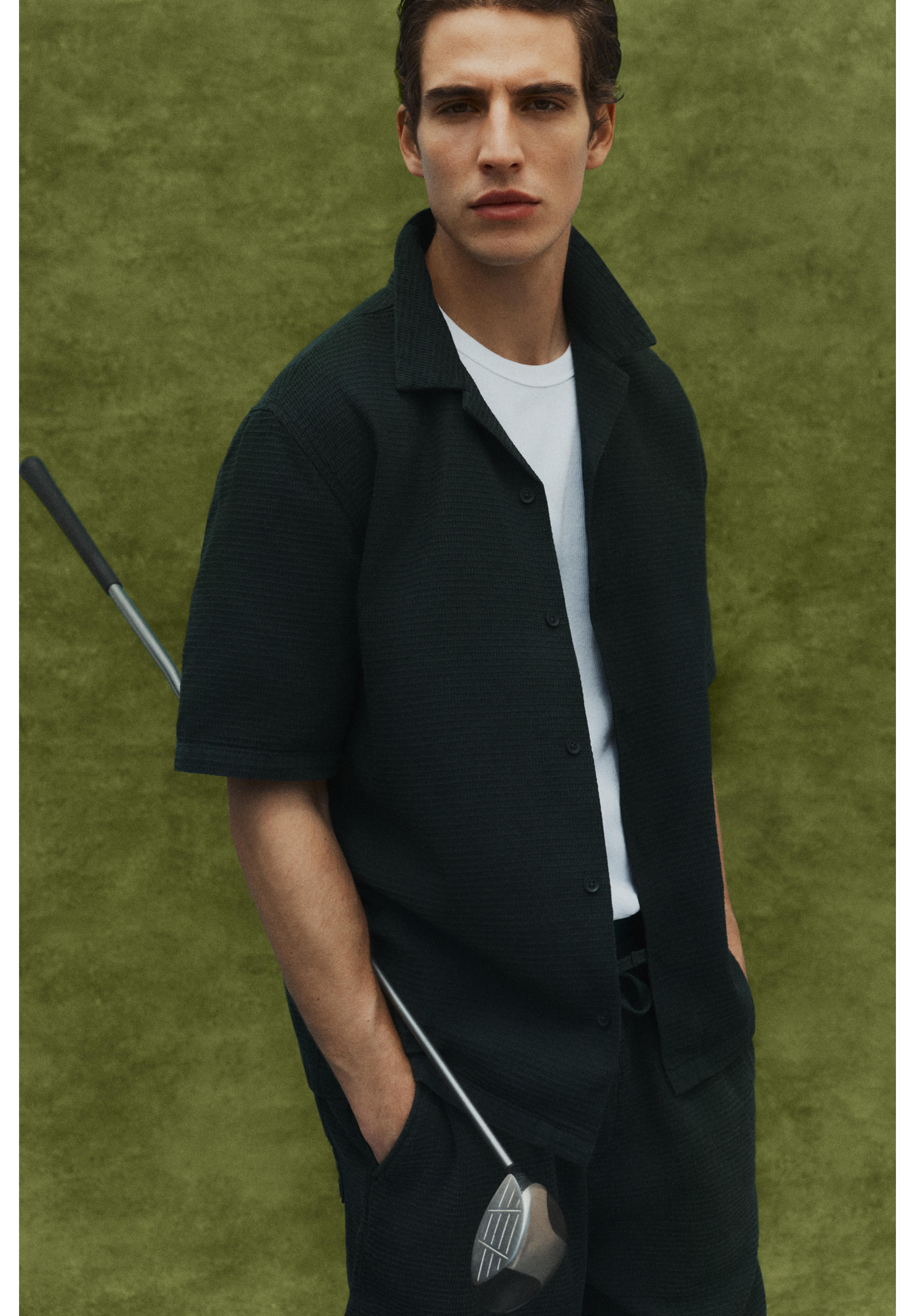 Waffle-knit relaxed fit shirt — GREEN