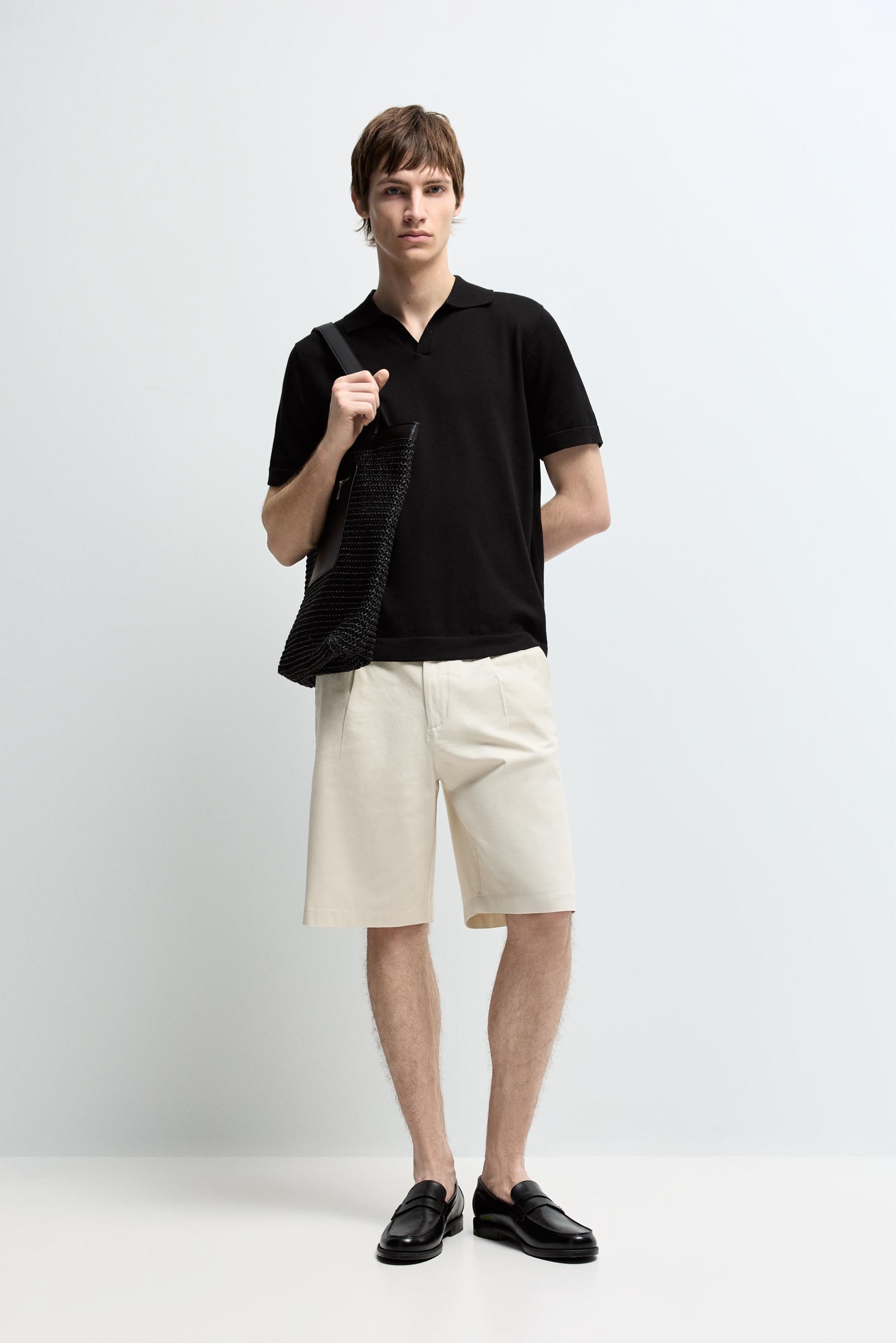 Pleated chino Bermuda shorts — GREY