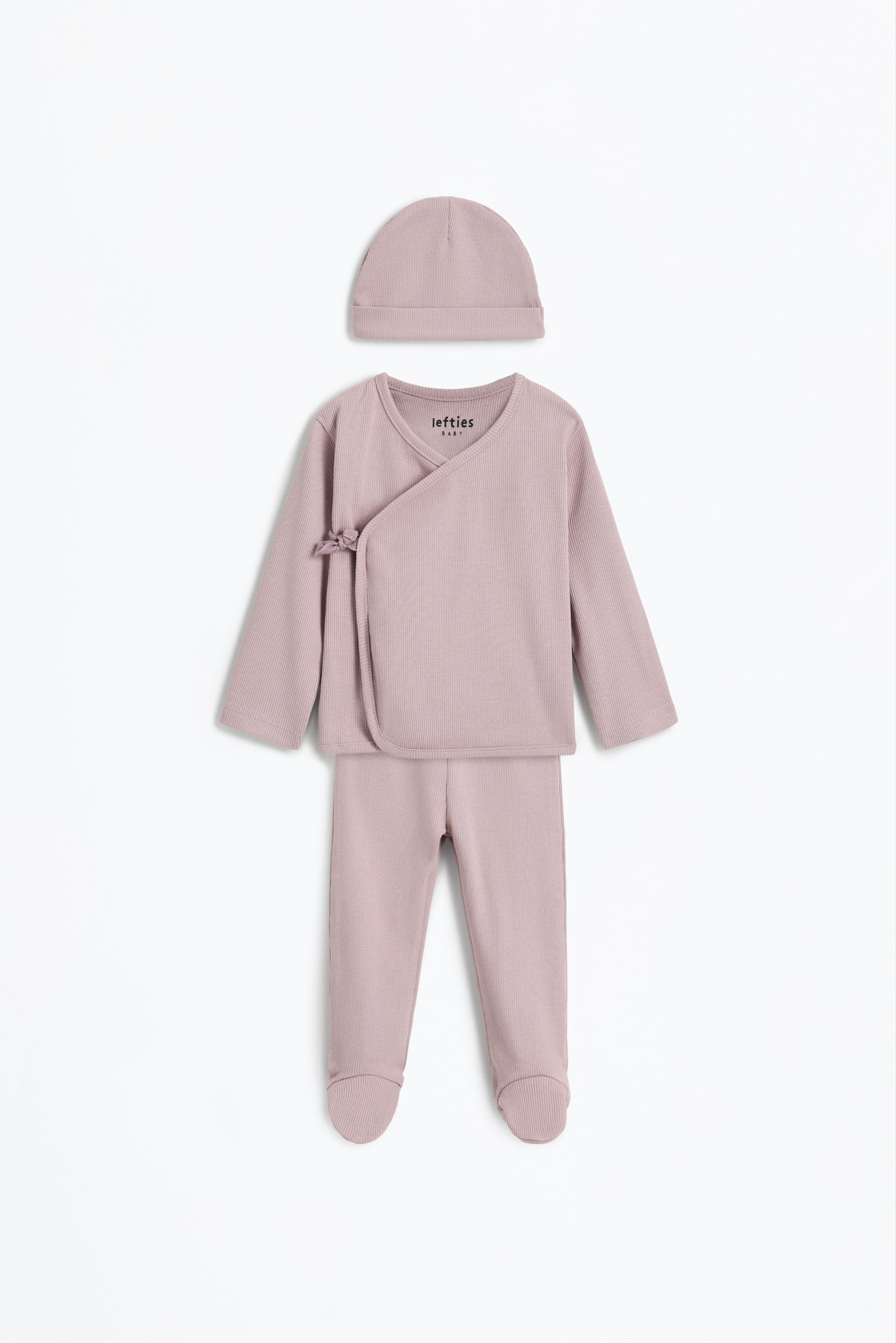 Conjunto de body, polaina y gorrito canalé