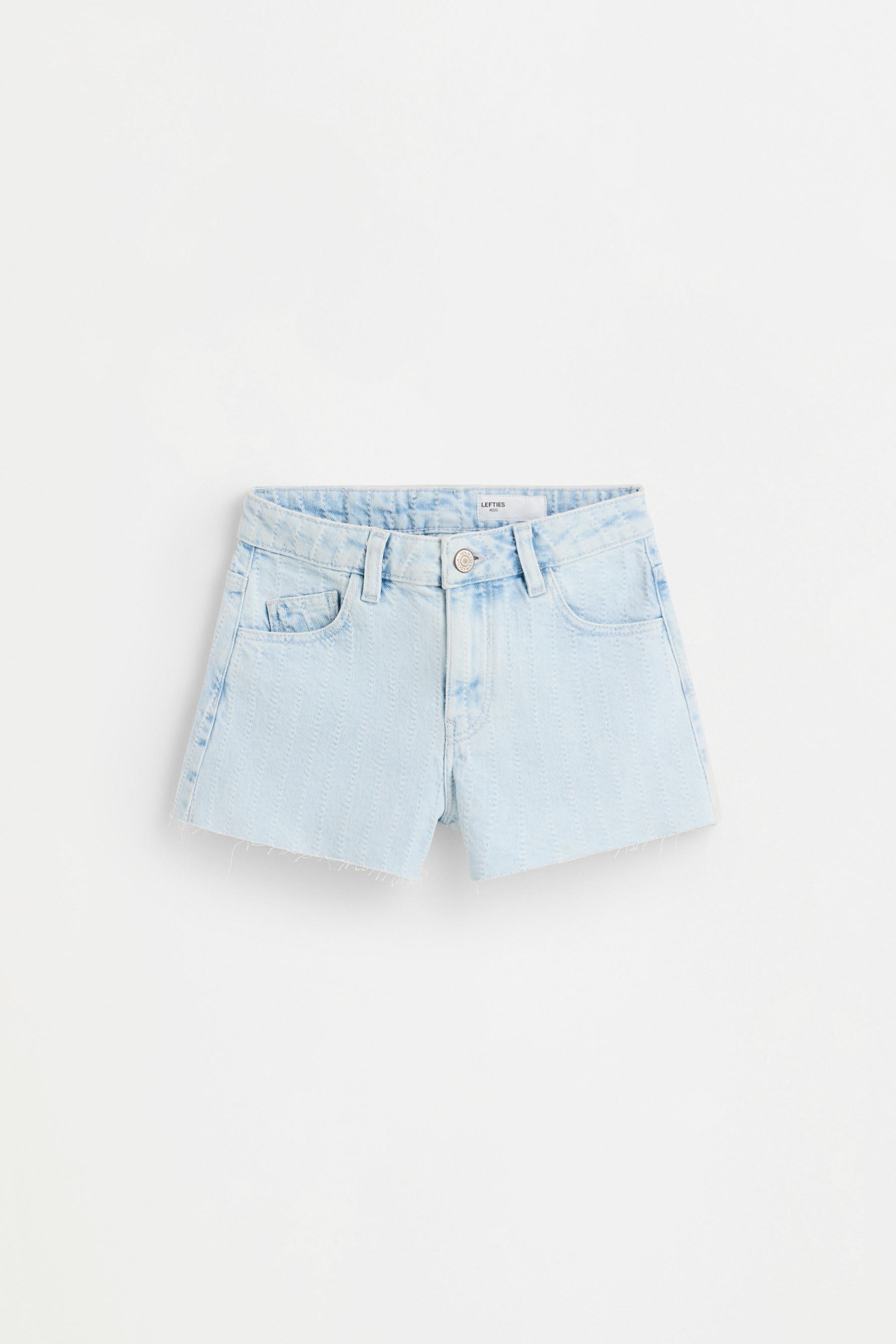 Embroidered frayed denim shorts — SKY BLUE