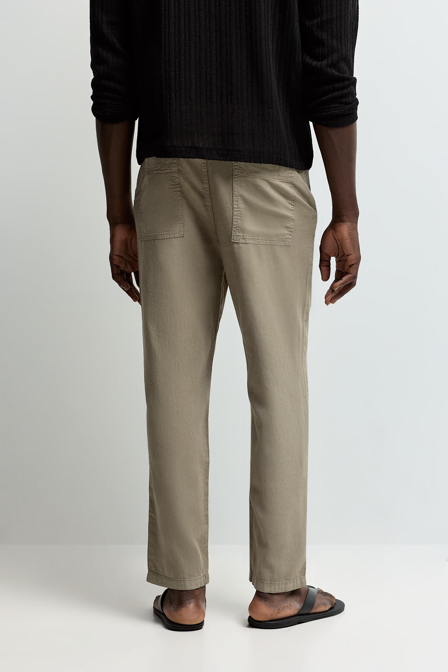 Linen-cotton jogger trousers — KHAKI