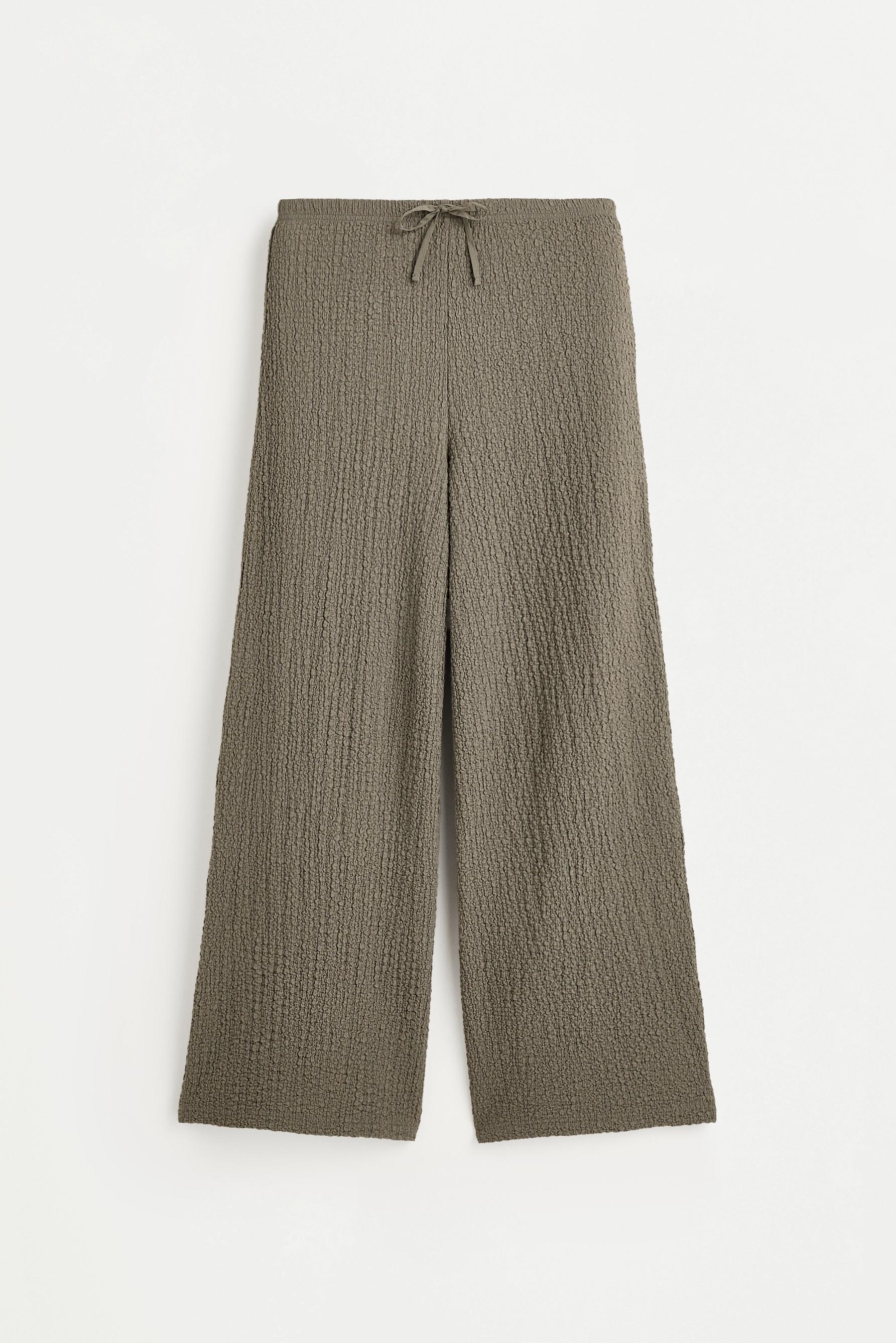 Textured wide-leg trousers — PALE KHAKI