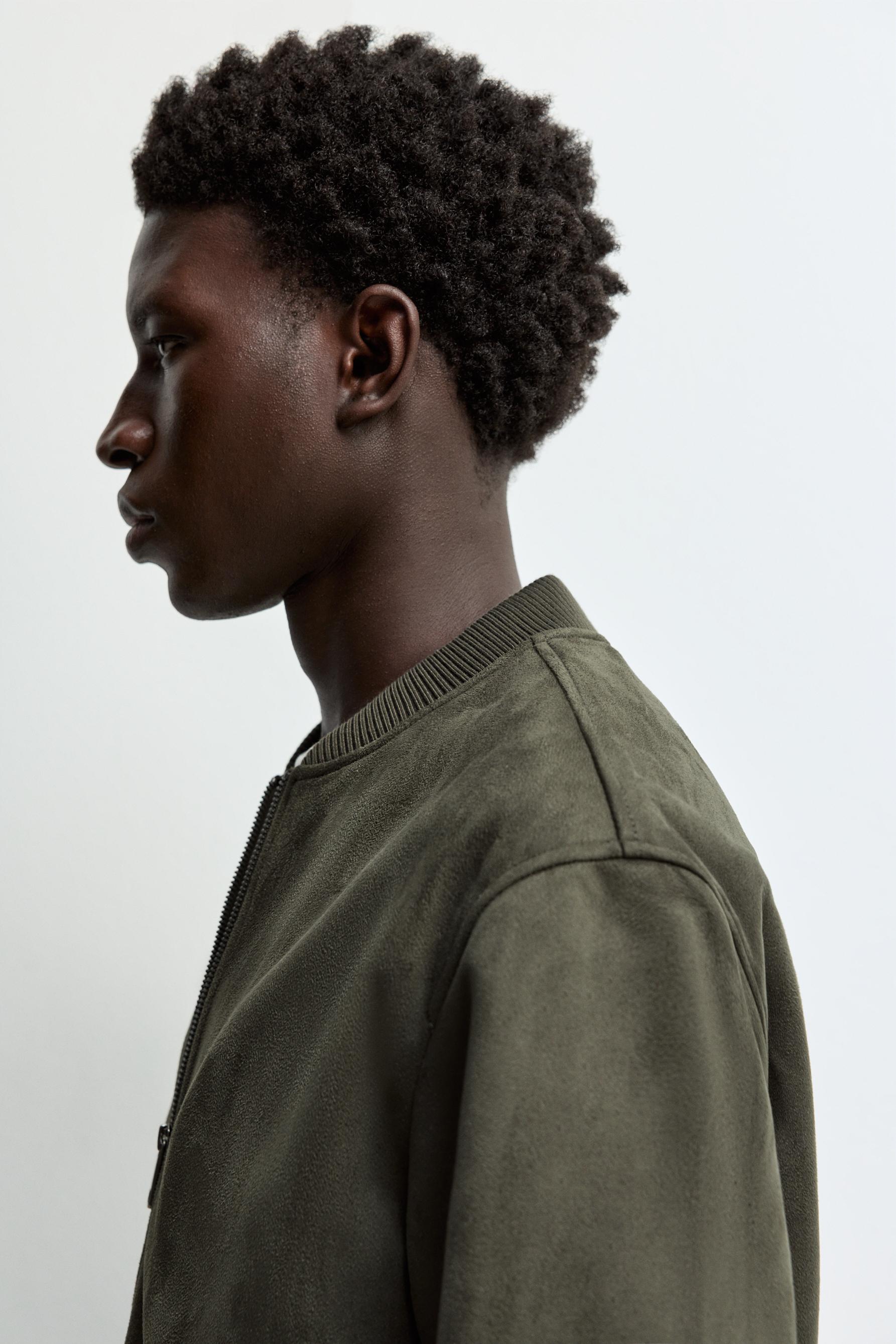 Faux suede bomber jacket — PALE KHAKI