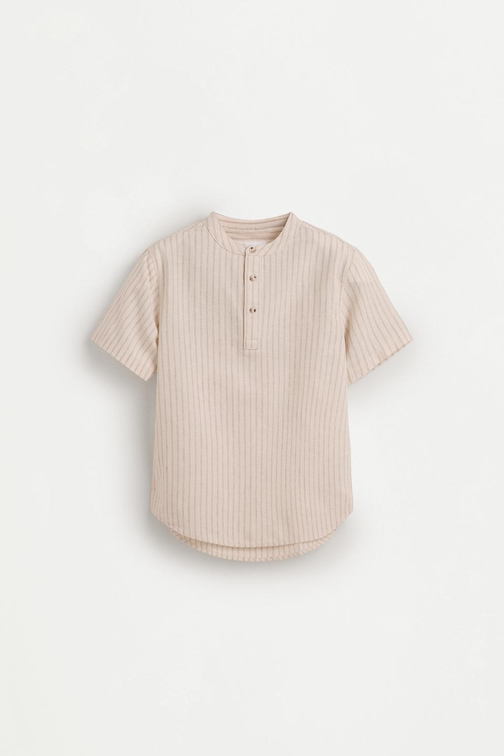 Striped linen-cotton stand collar shirt – Lefties – صورة المنتج