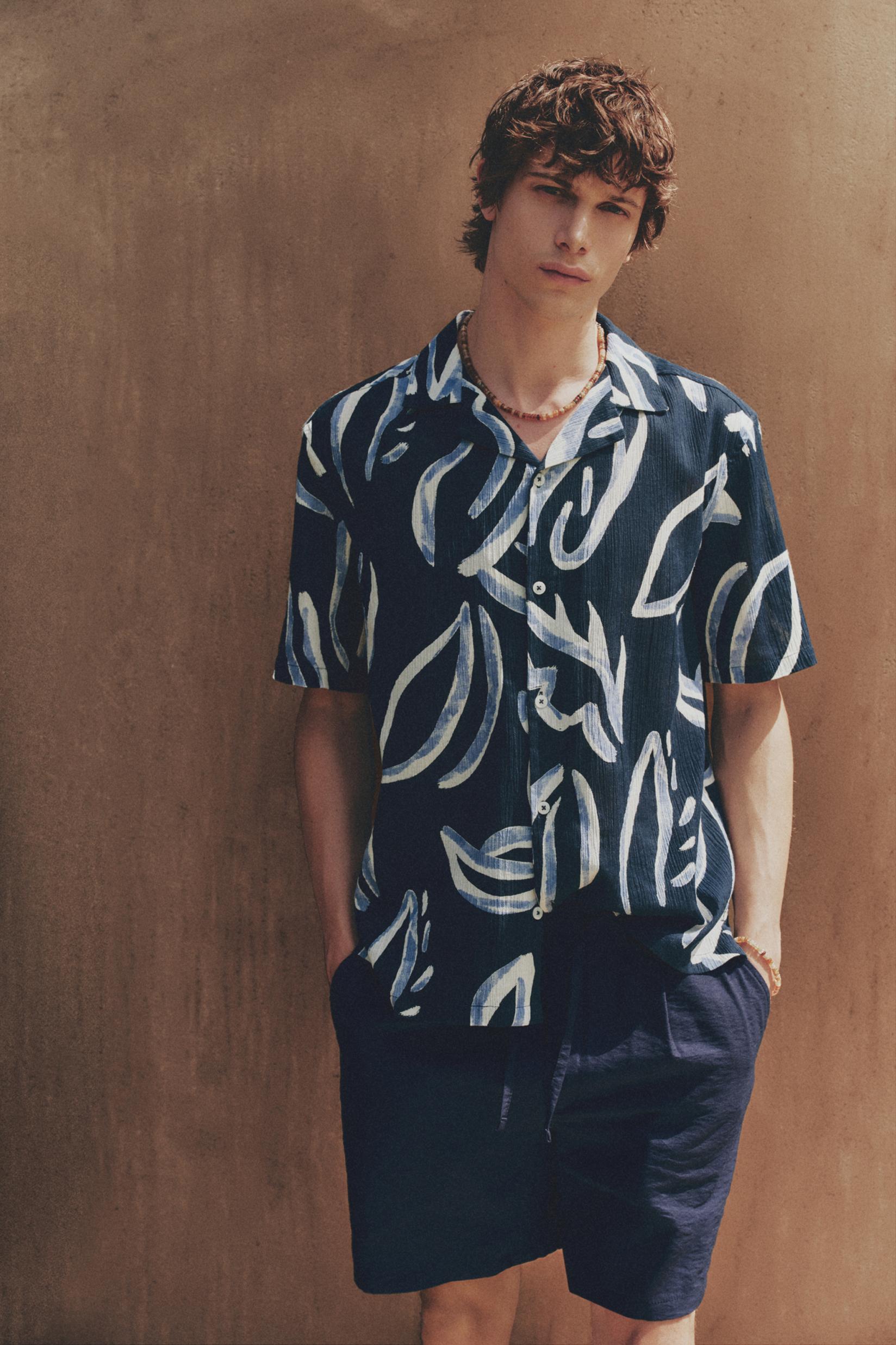 Printed short sleeve shirt — DARK BLUE