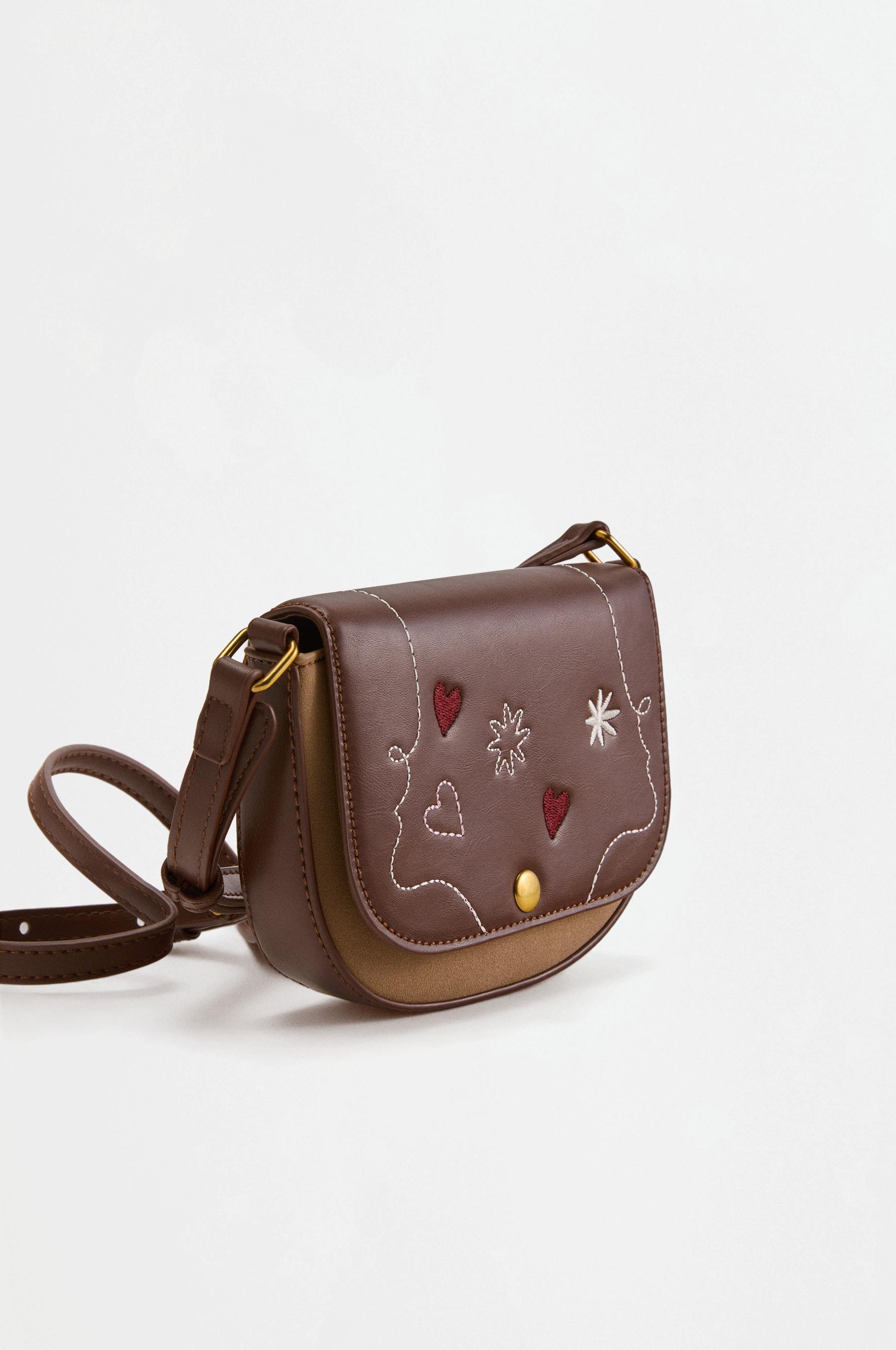 Embroidered crossbody bag — BROWN
