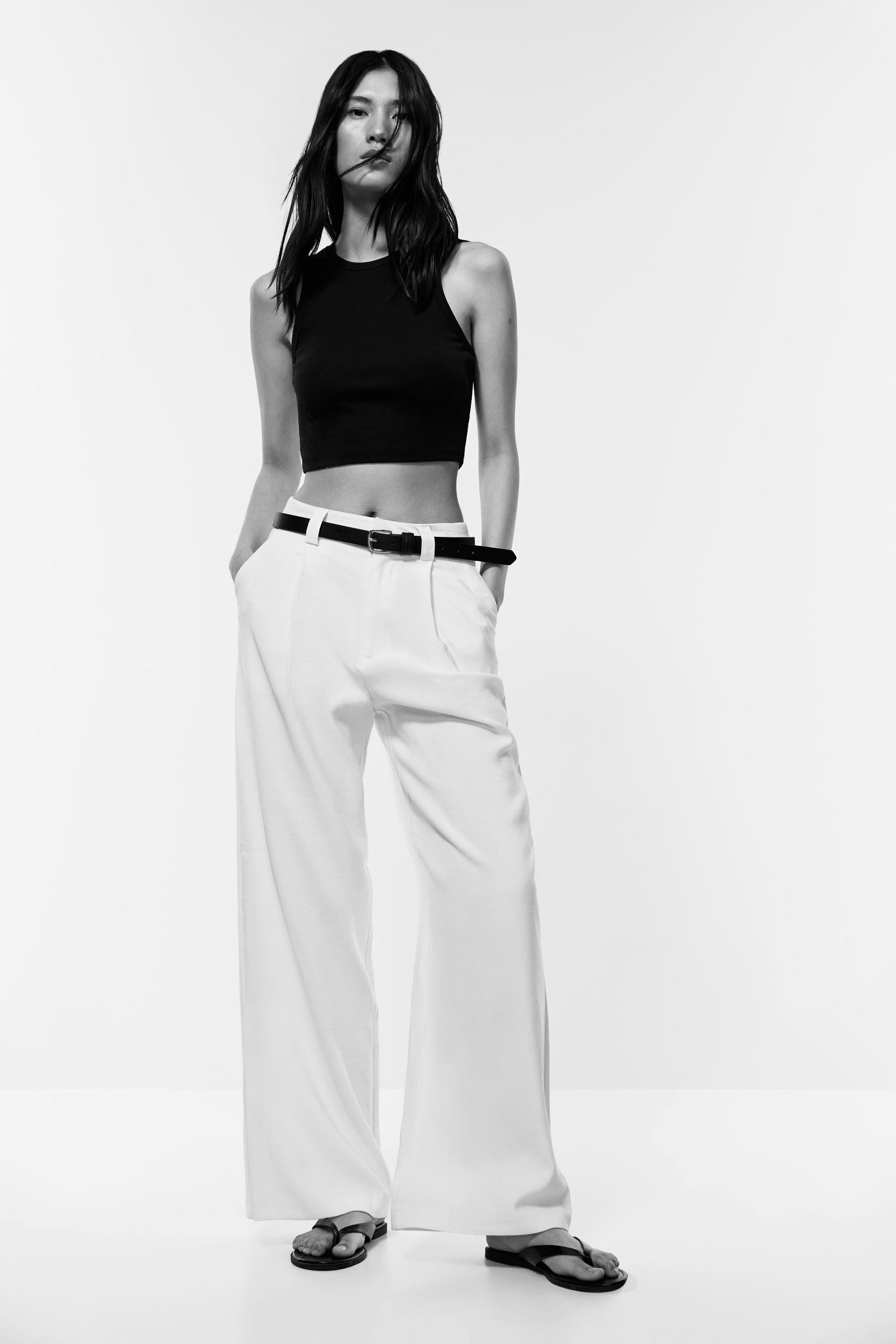 Wide-leg trousers with darts — WHITE