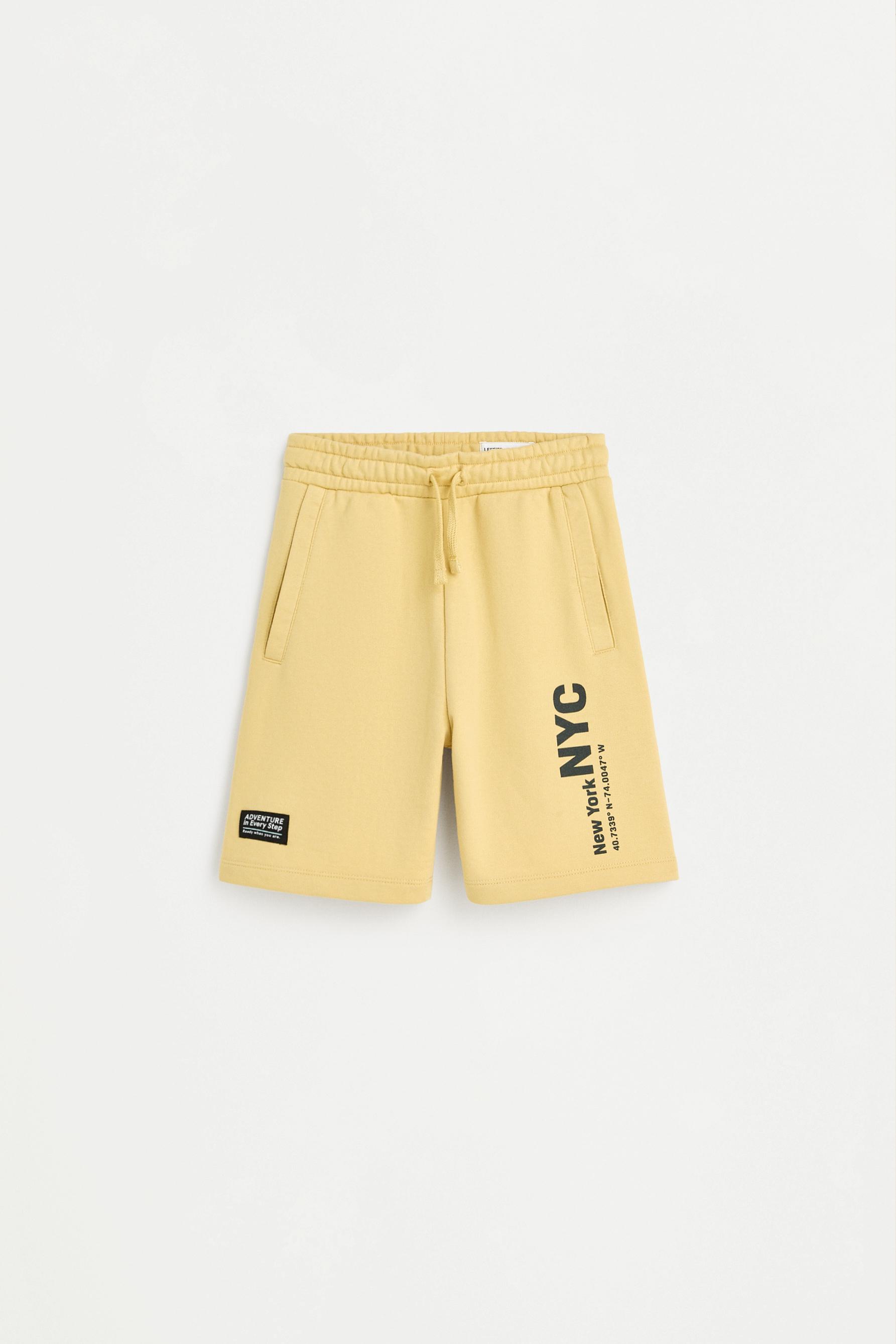 Text print plush Bermuda shorts — MUSTARD (alternate view)