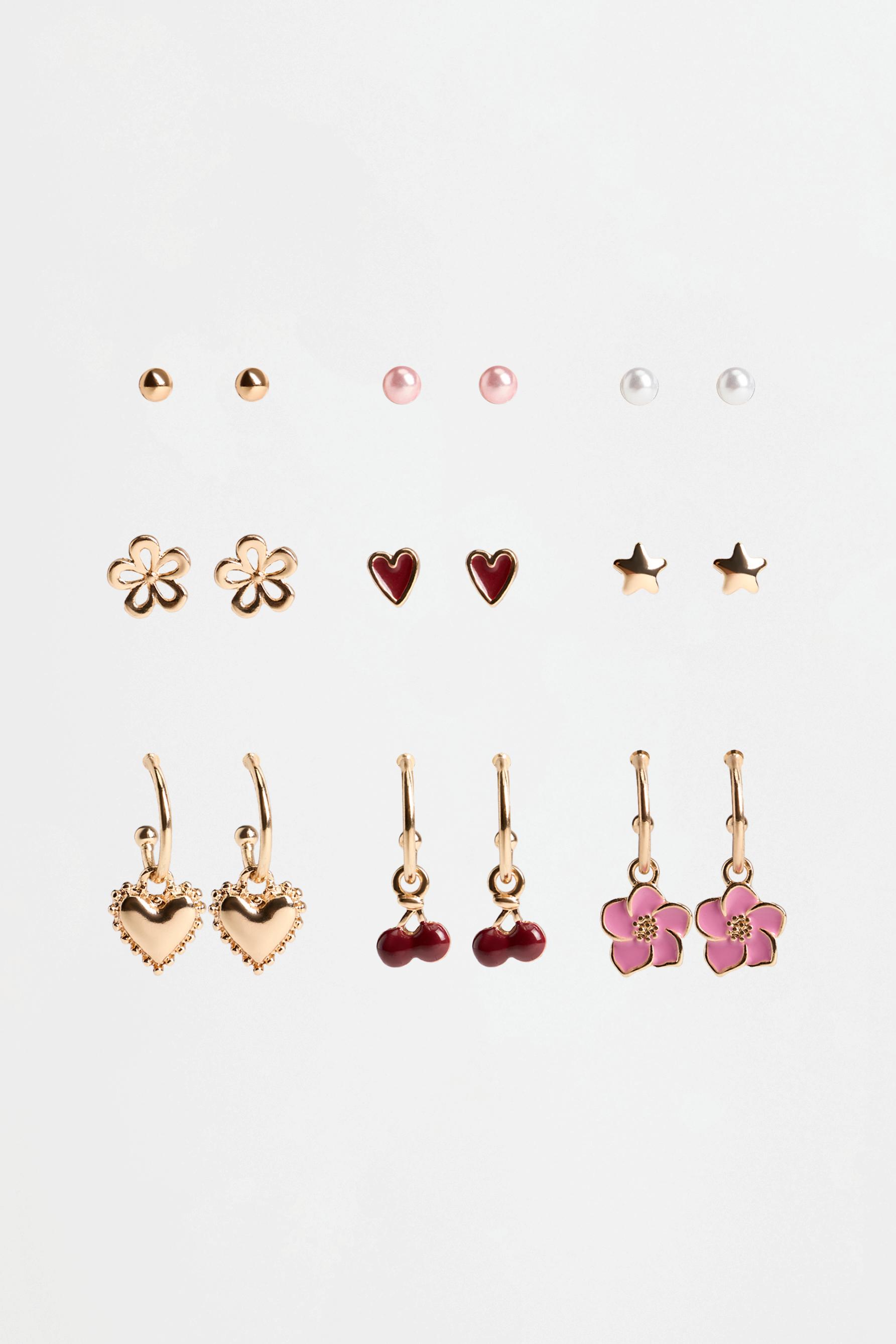 Assorted Earrings (9-Pack) — PASTEL PINK