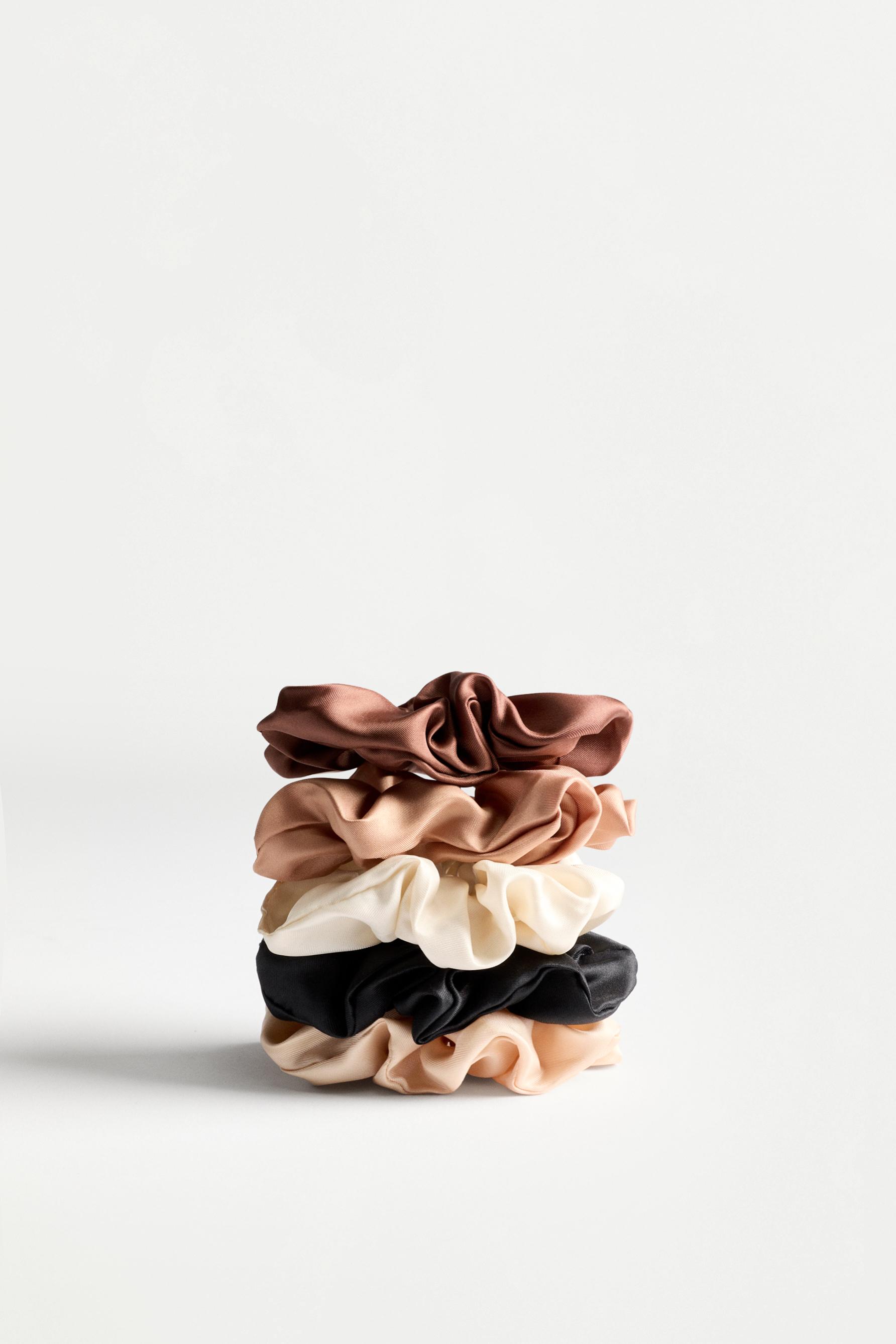Satin Scrunchies (5-Pack) — DARK BROWN
