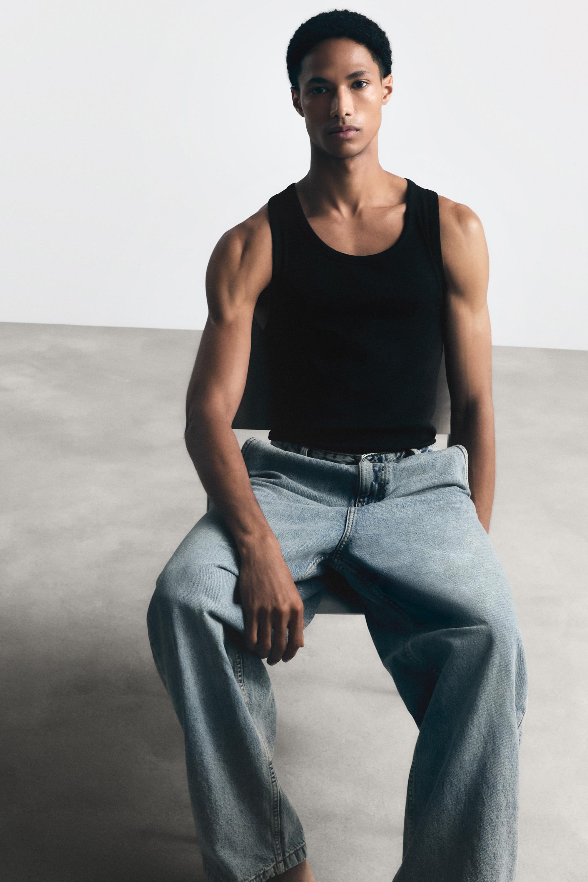 Ribbed vest top — BLACK