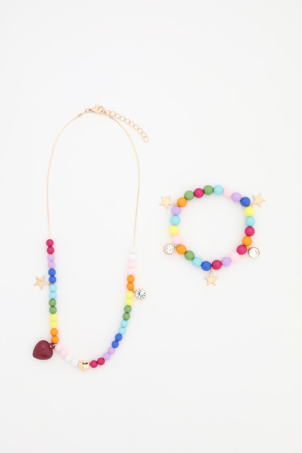 Multicoloured necklace and bracelet set