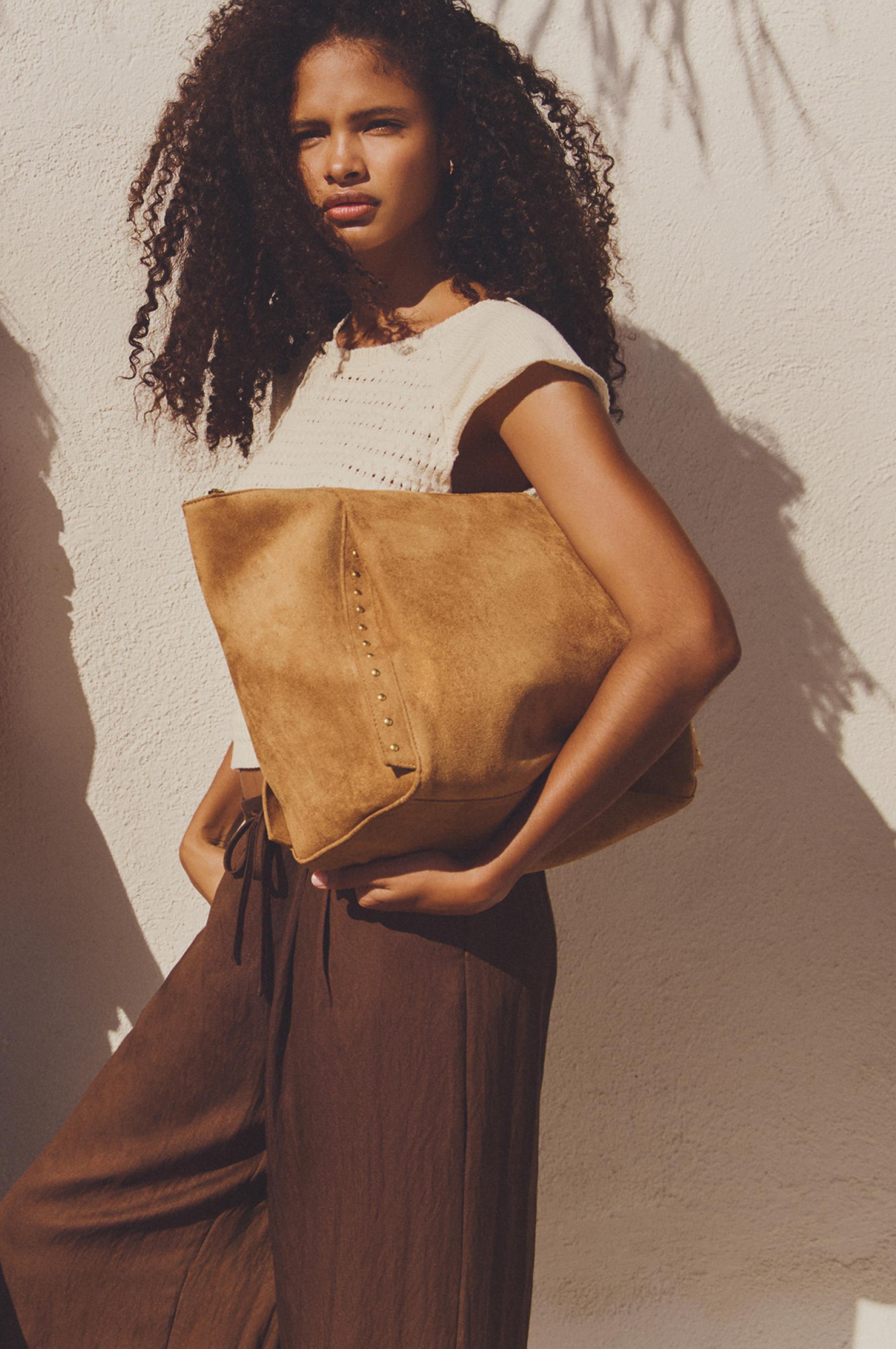 Faux suede shopper bag — CAMEL