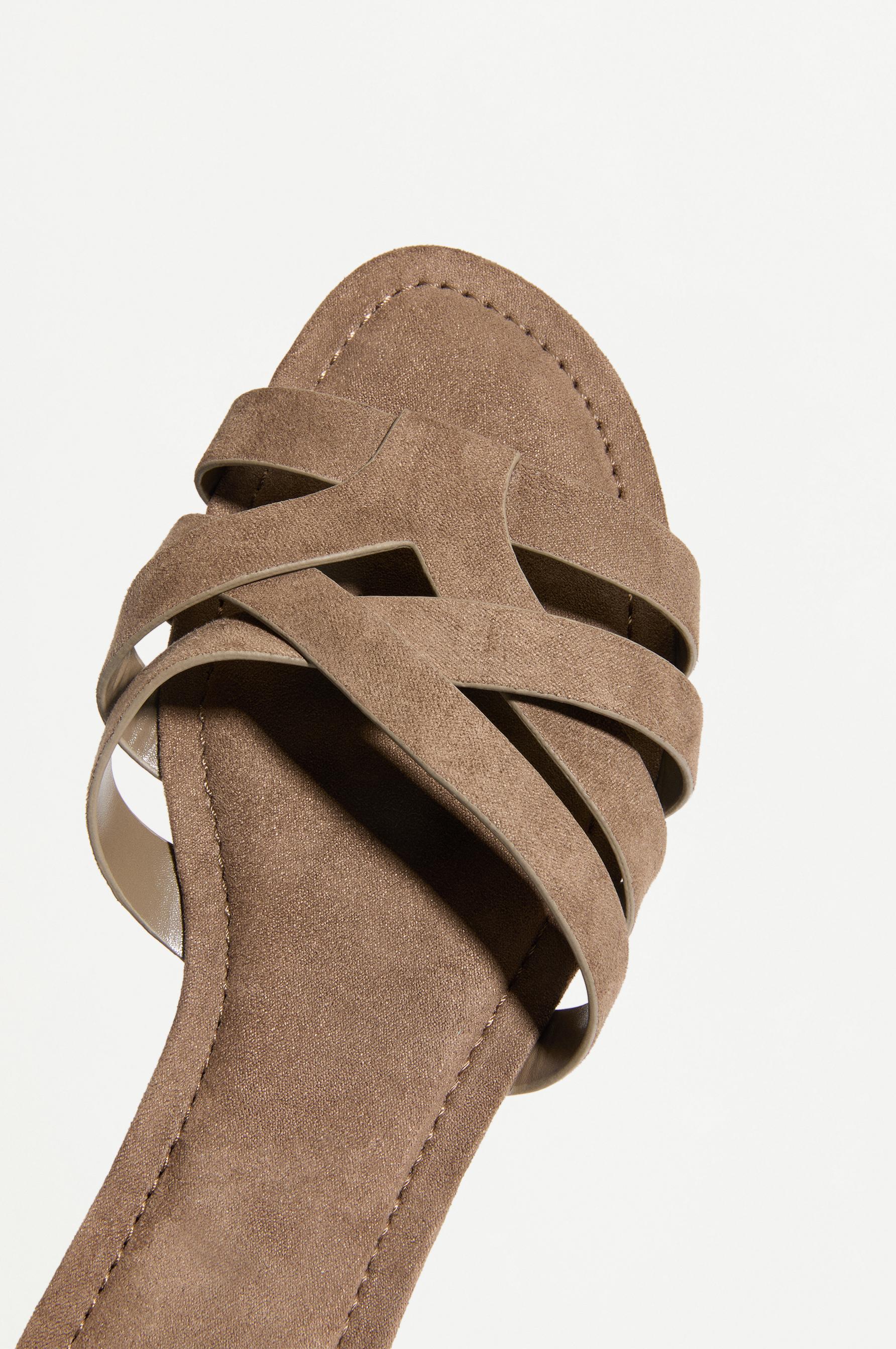 Braided faux suede flat slider sandals — KHAKI