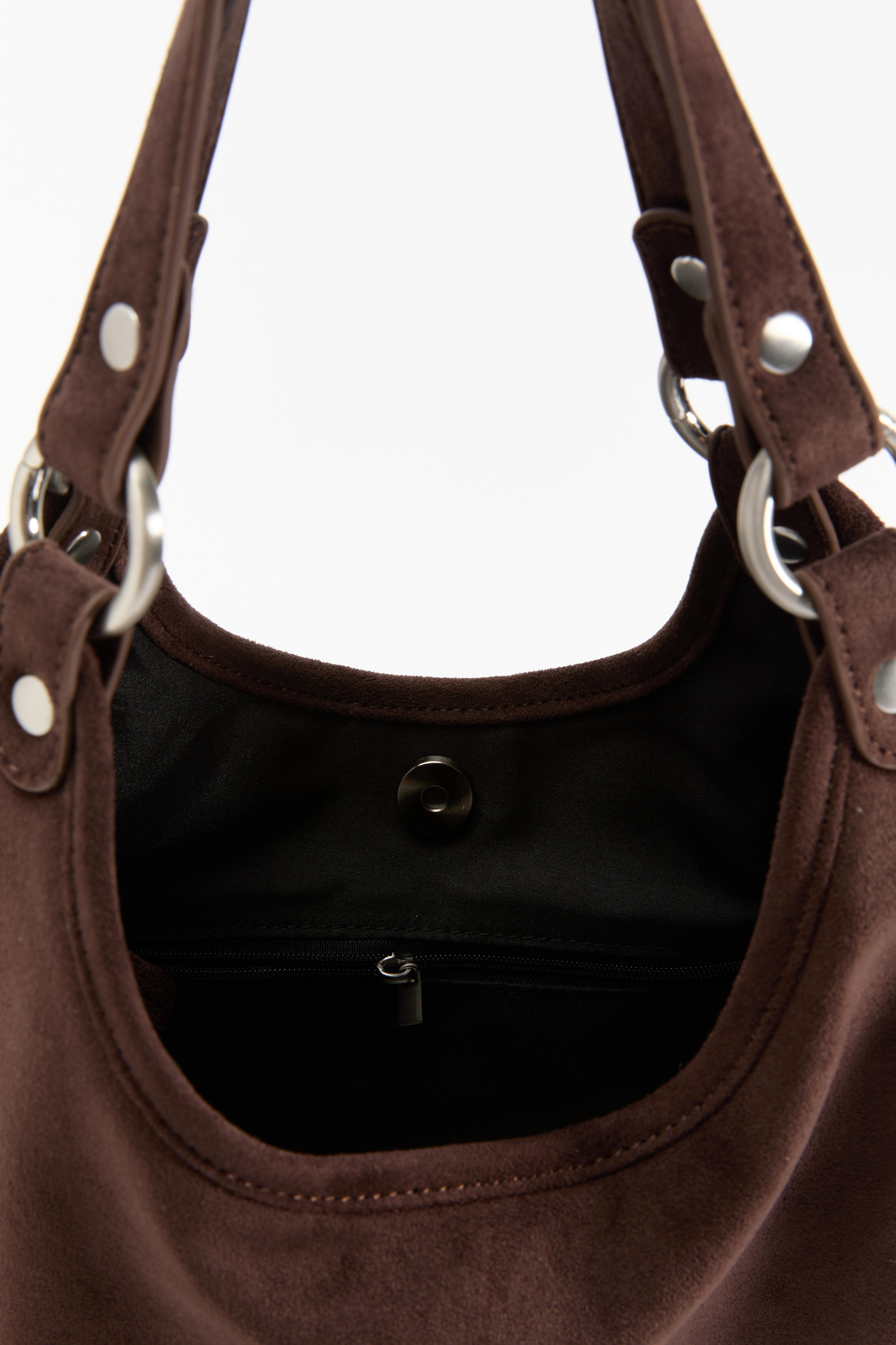 Faux suede ring shopper bag — BROWN