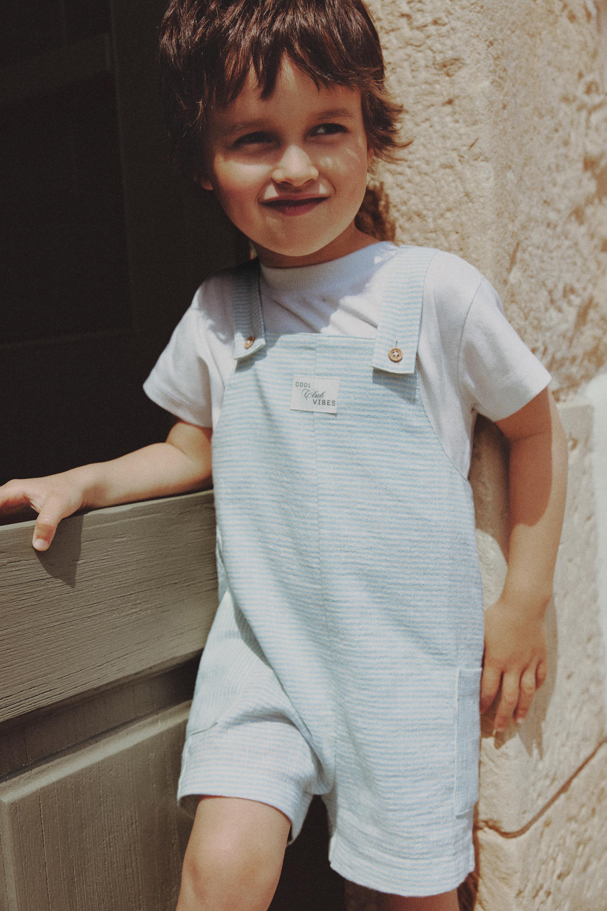 Striped short dungarees — PASTEL BLUE