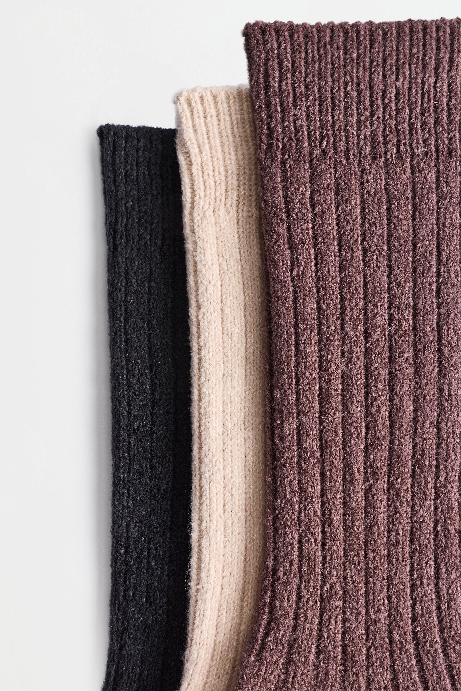 Ribbed Long Socks (3-Pack) — CHOCOLATE
