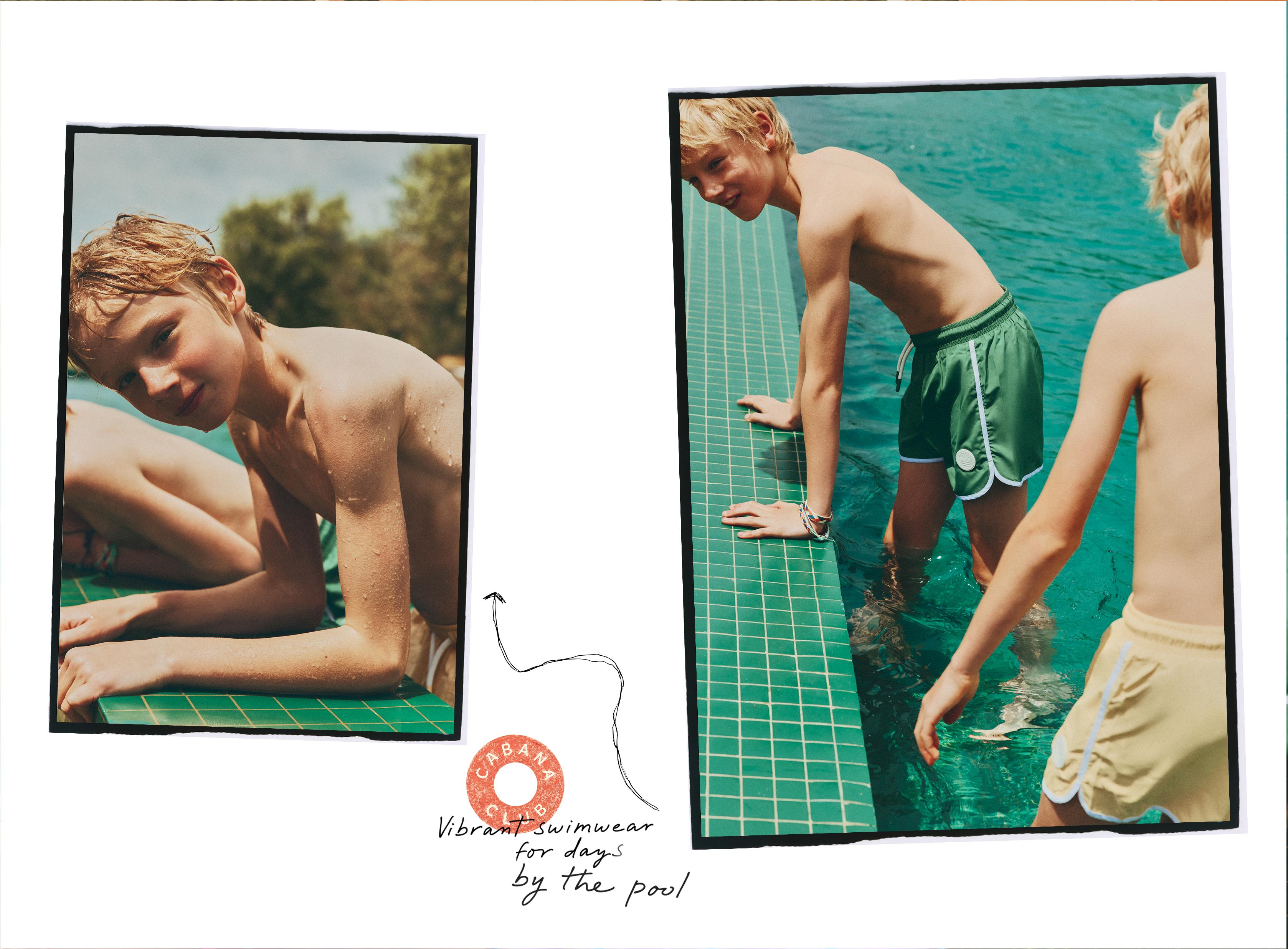Contrast-line swim shorts — MEDIUM GREEN