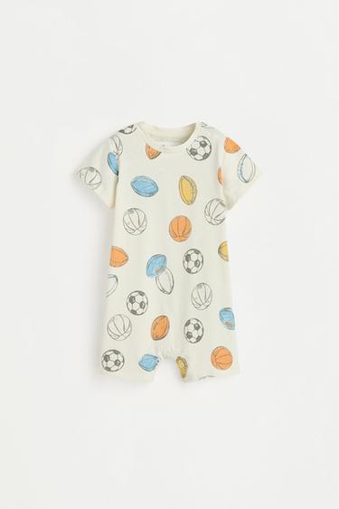 All-over printed short sleepsuit — ECRU 1