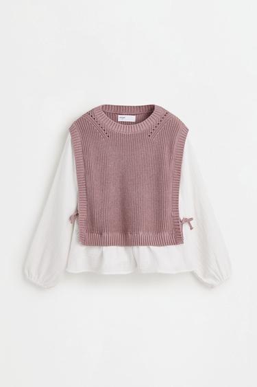 Knit Vest and Blouse Co-ord — CHALK PINK 1