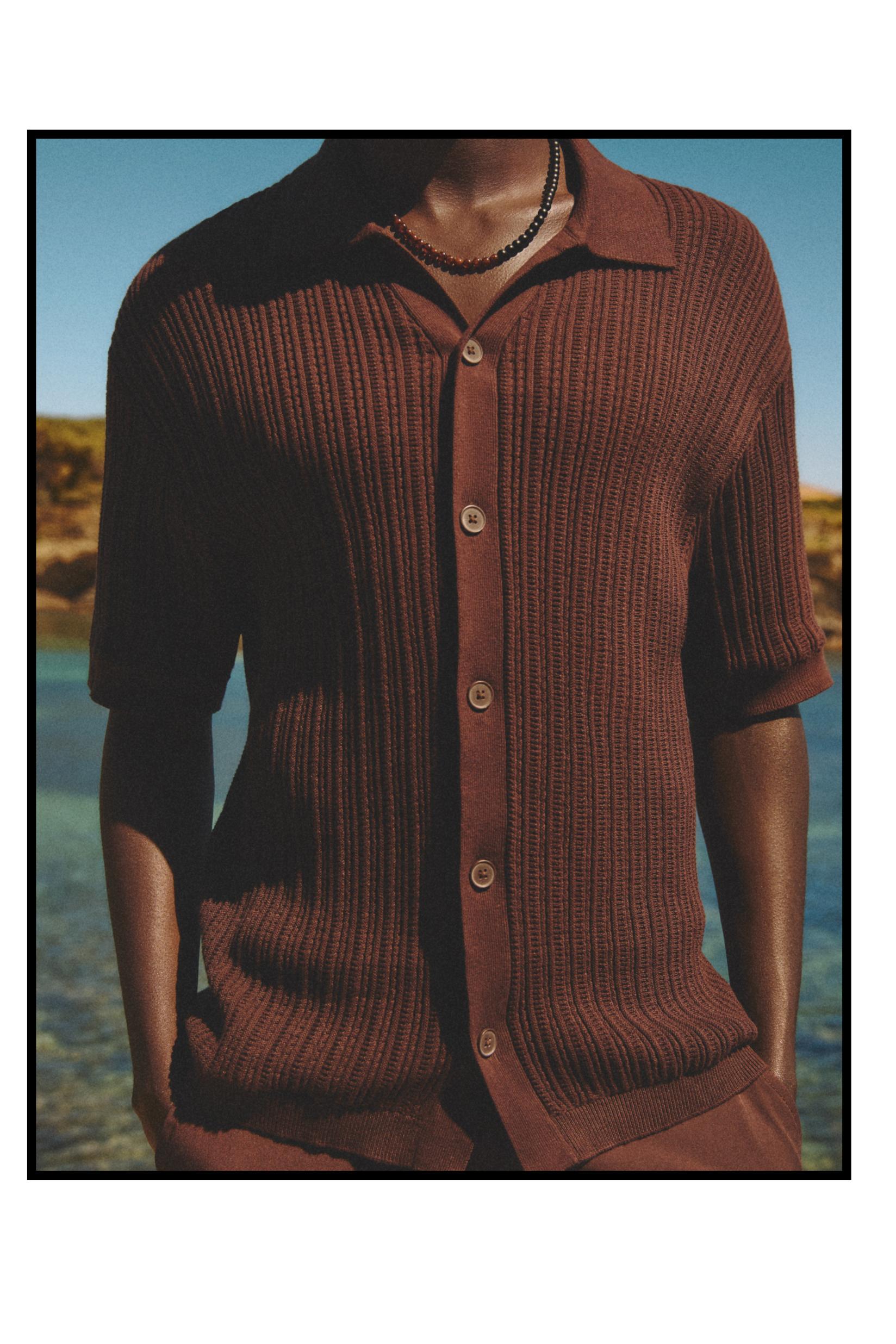 Ribbed Knit Shirt — CHOCOLATE