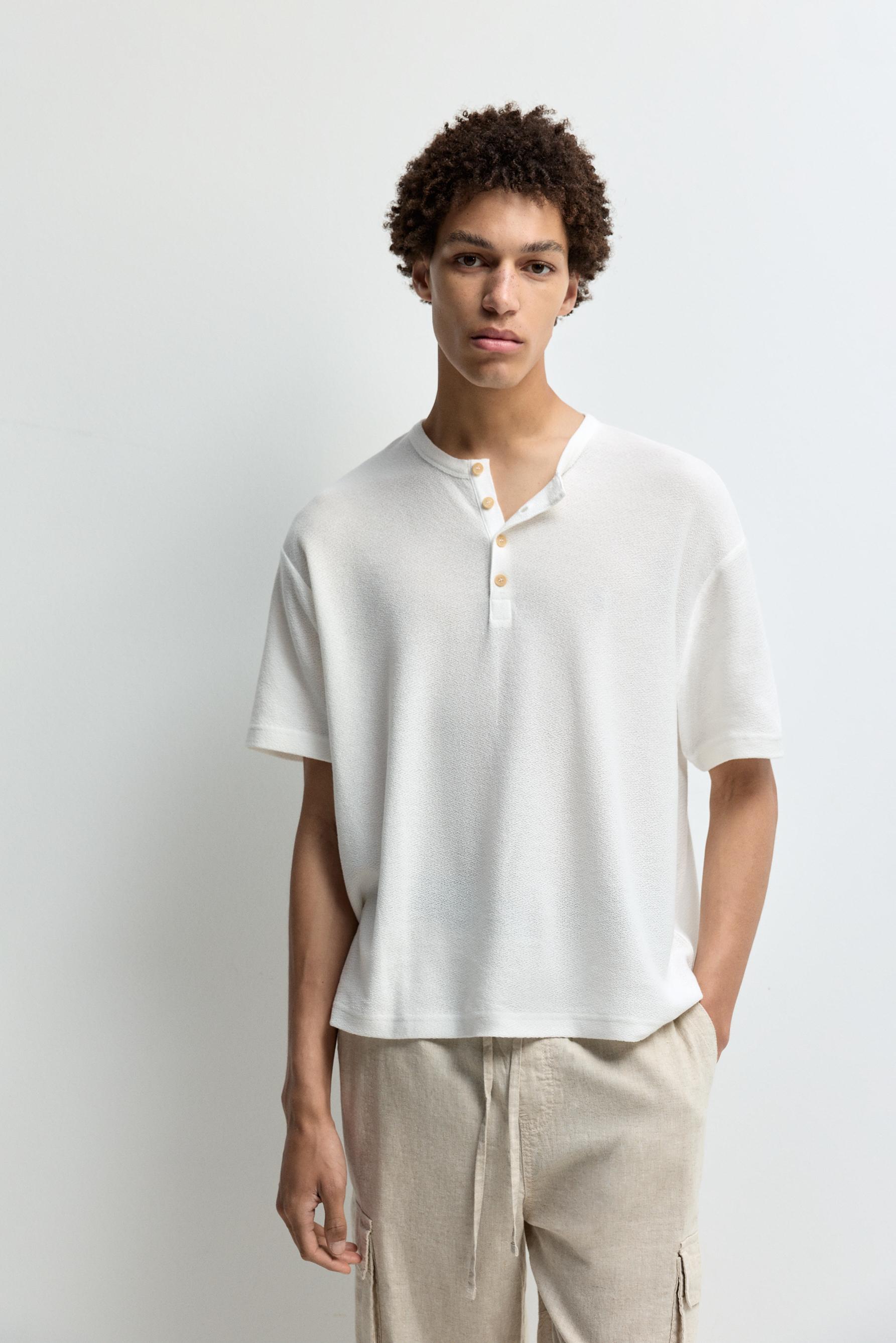 Rustic henley T-shirt — OFF WHITE