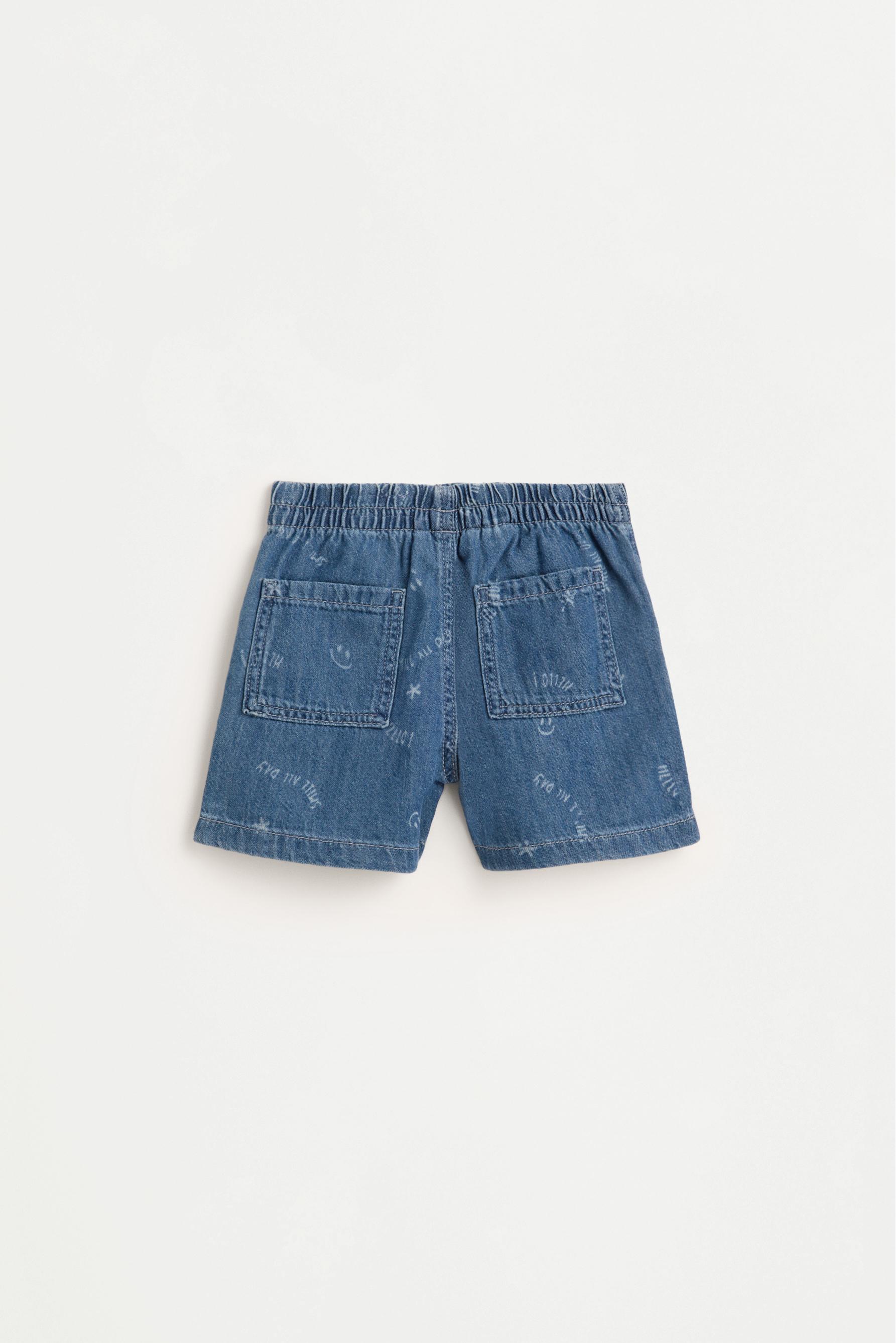 Printed denim jogger Bermuda shorts — FADED NAVY