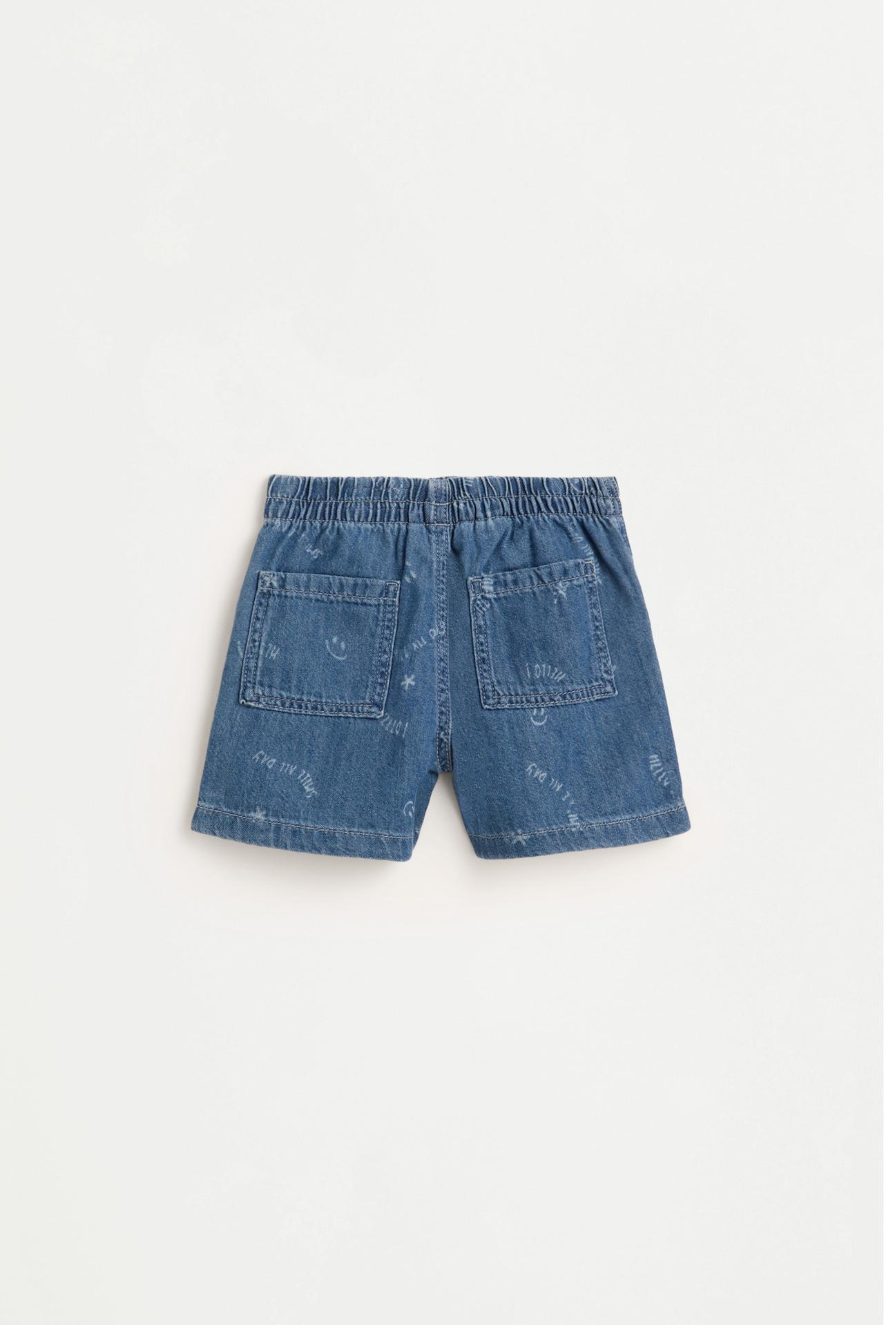 Printed denim jogger Bermuda shorts — FADED NAVY