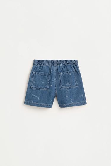 Printed denim jogger Bermuda shorts — FADED NAVY 2