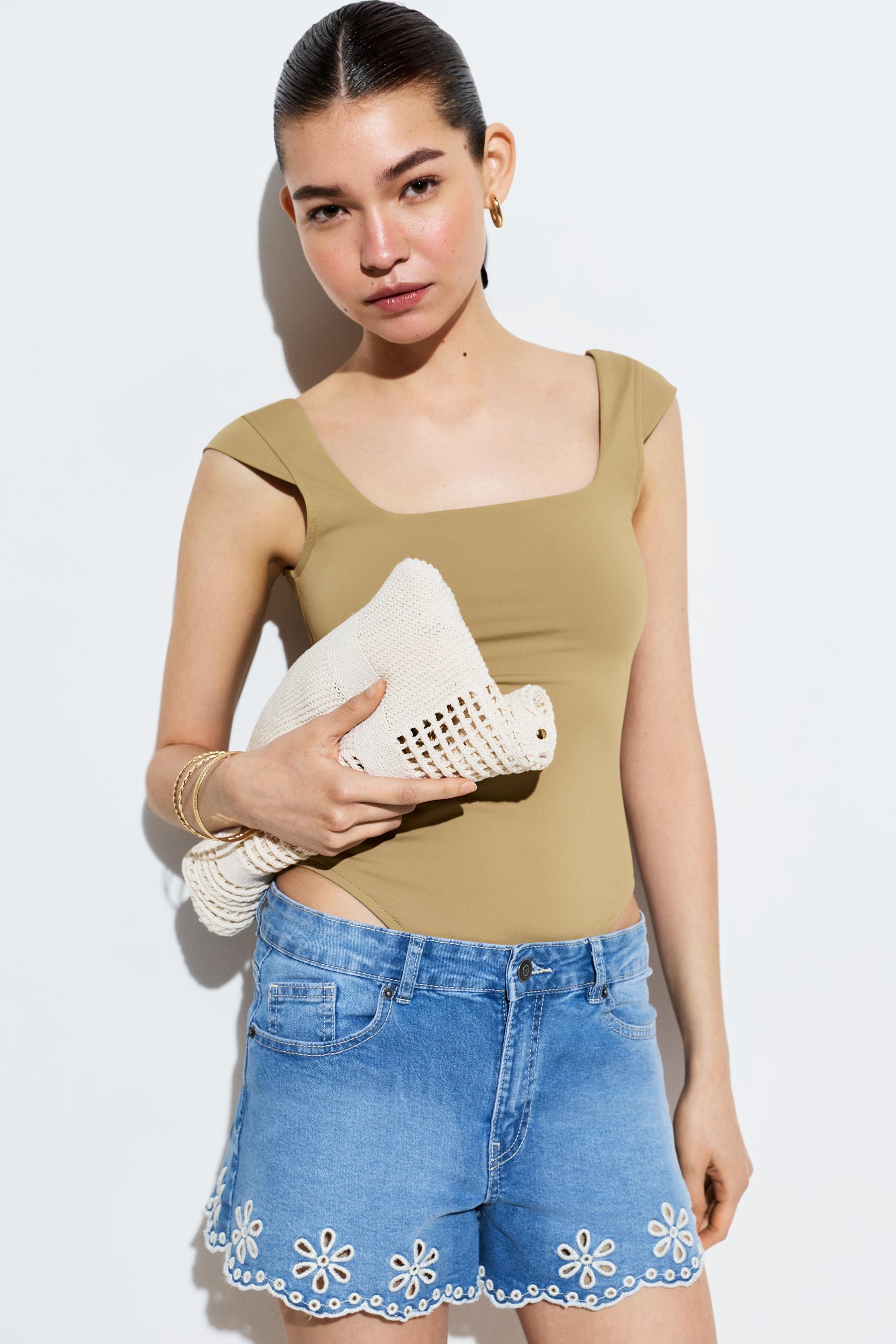 Short sleeve polyamide bodysuit — BEIGE