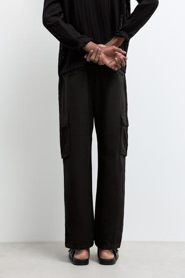 Linen-cotton cargo jogger trousers — BLACK 4