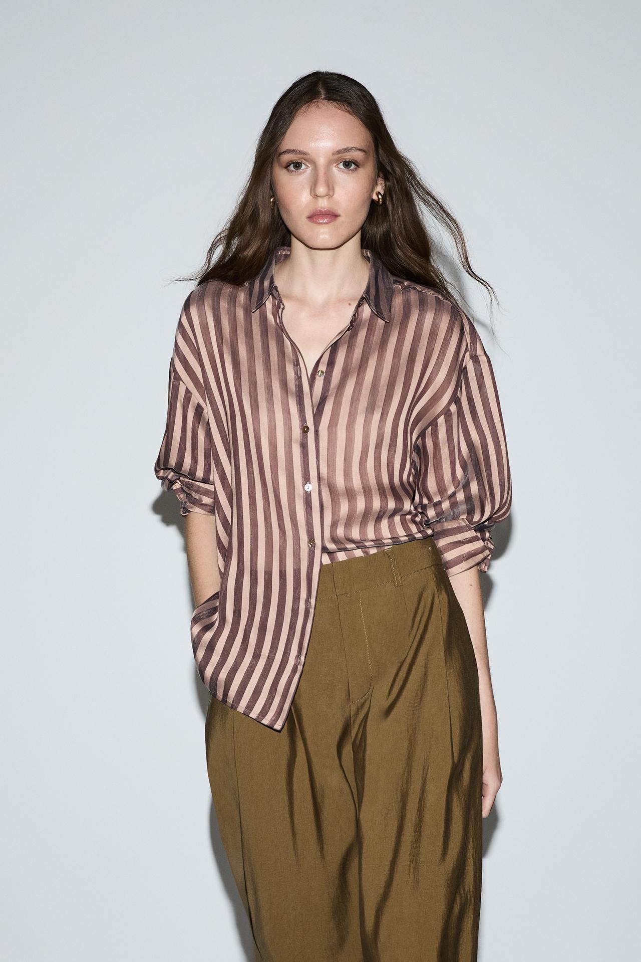 Semi-sheer flowing shirt — CHOCOLATE