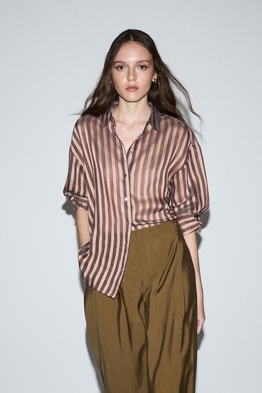 Semi-sheer flowing shirt — CHOCOLATE 5