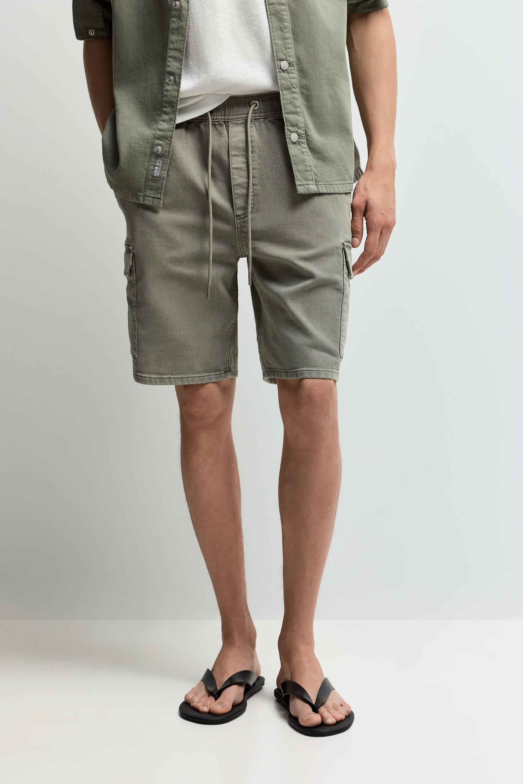Denim cargo jogger Bermuda shorts — DARK GREEN