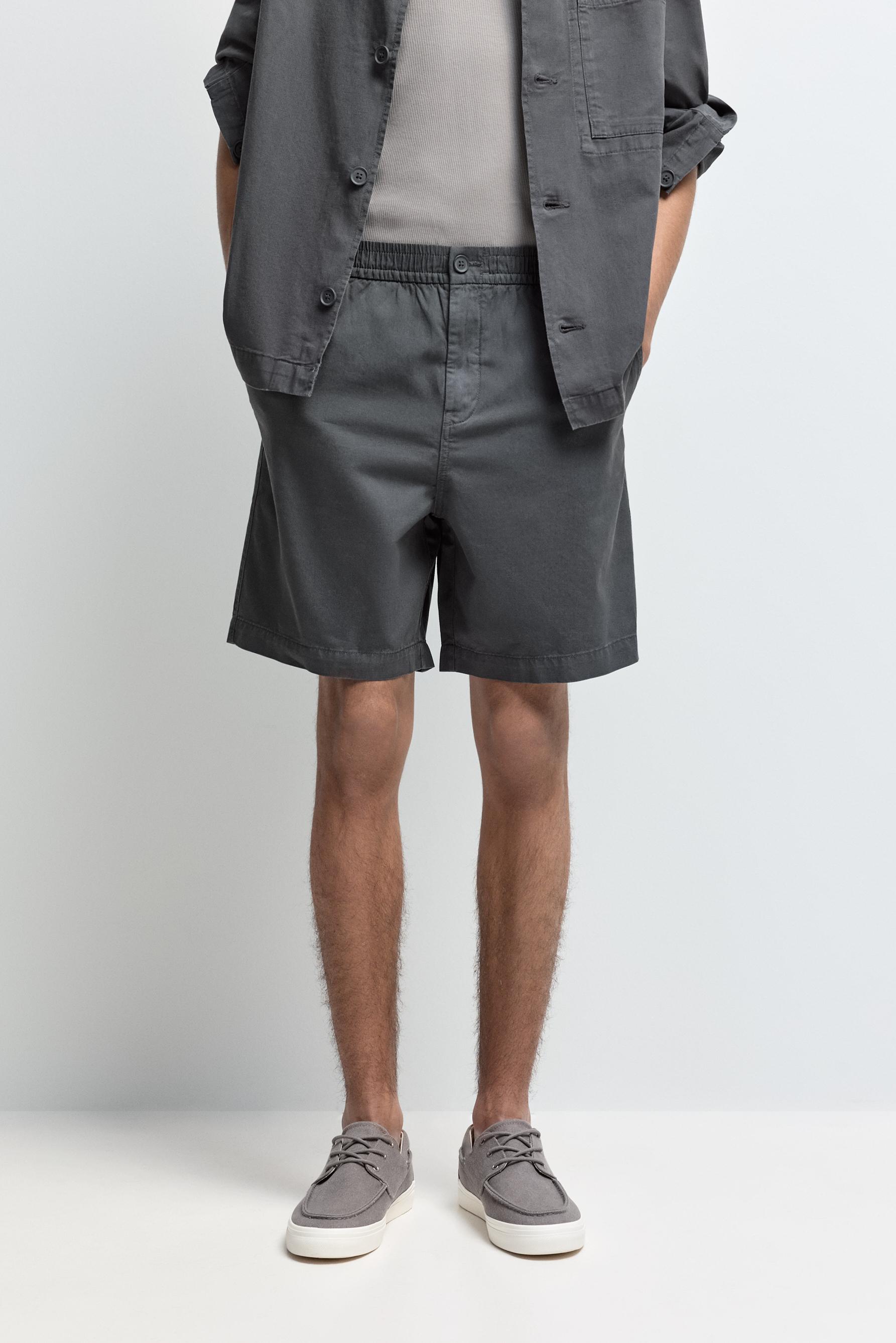 Linen blend jogger Bermuda shorts — ANTHRACITE GREY