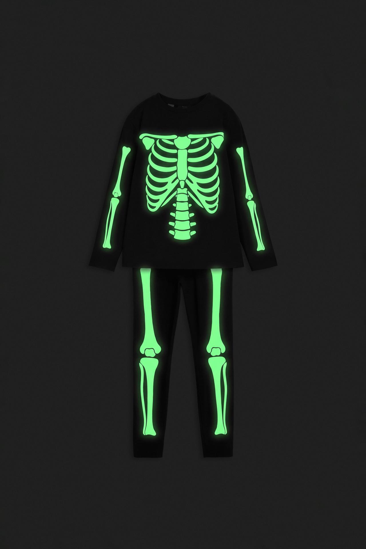 Girls' | Glow-in-the-dark skeleton pajamas — BLACK