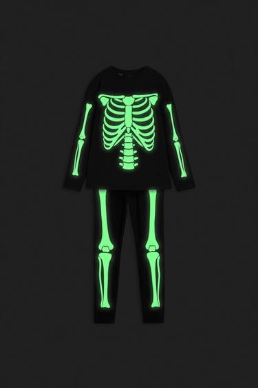 Girls' | Glow-in-the-dark skeleton pajamas — BLACK 2